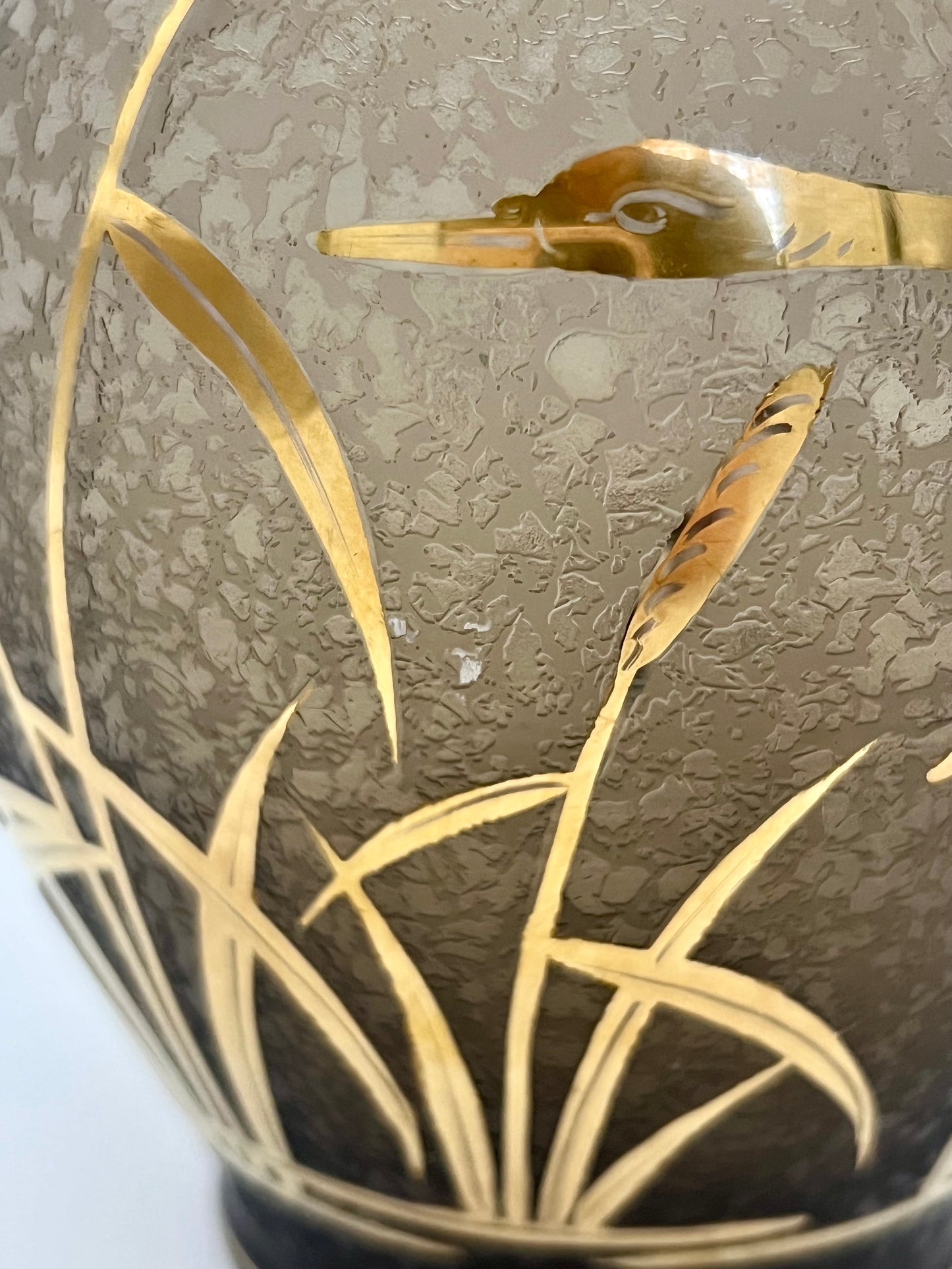 FUGE & TAUBE ETCHED GLASS VASE WITH GILDED CRANE DESIGN, CIRCA 1960s