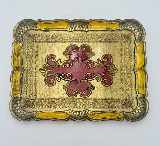 VINTAGE ITALIAN FLORENTINE RED AND GOLD GILT TRAY, CIRCA 1960s