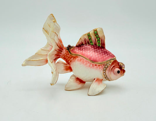 EXSQUISITE GOLDFISH CRYSTAL JEWELED JEWELRY/TRINKET BOX