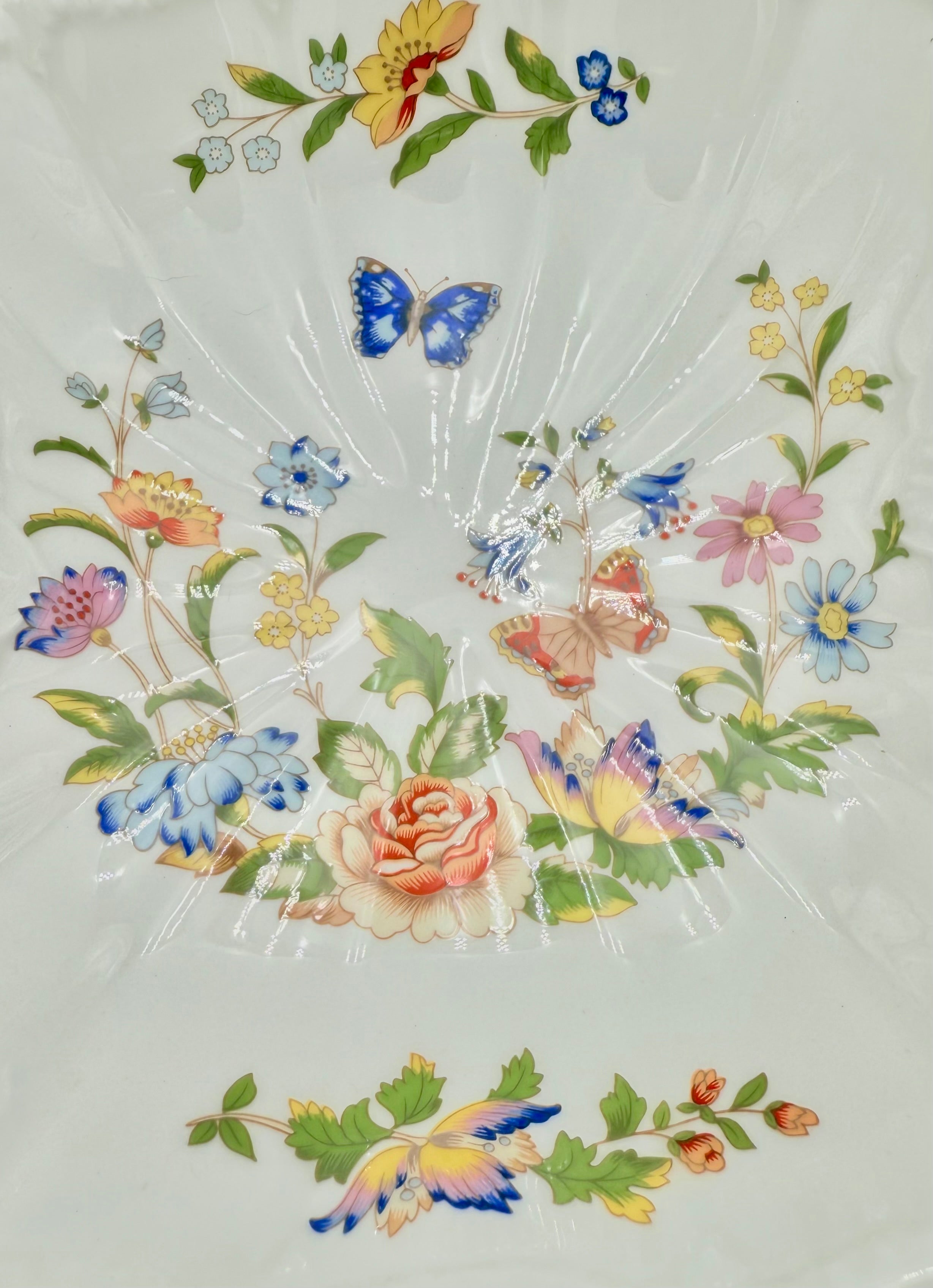 ANSLEY COTTAGE GARDEN SCALLOPED SHELL DISH VINTAGE ENGLISH BONE CHINA FLORAL BUTTERFLY DECORATIVE BOWL
