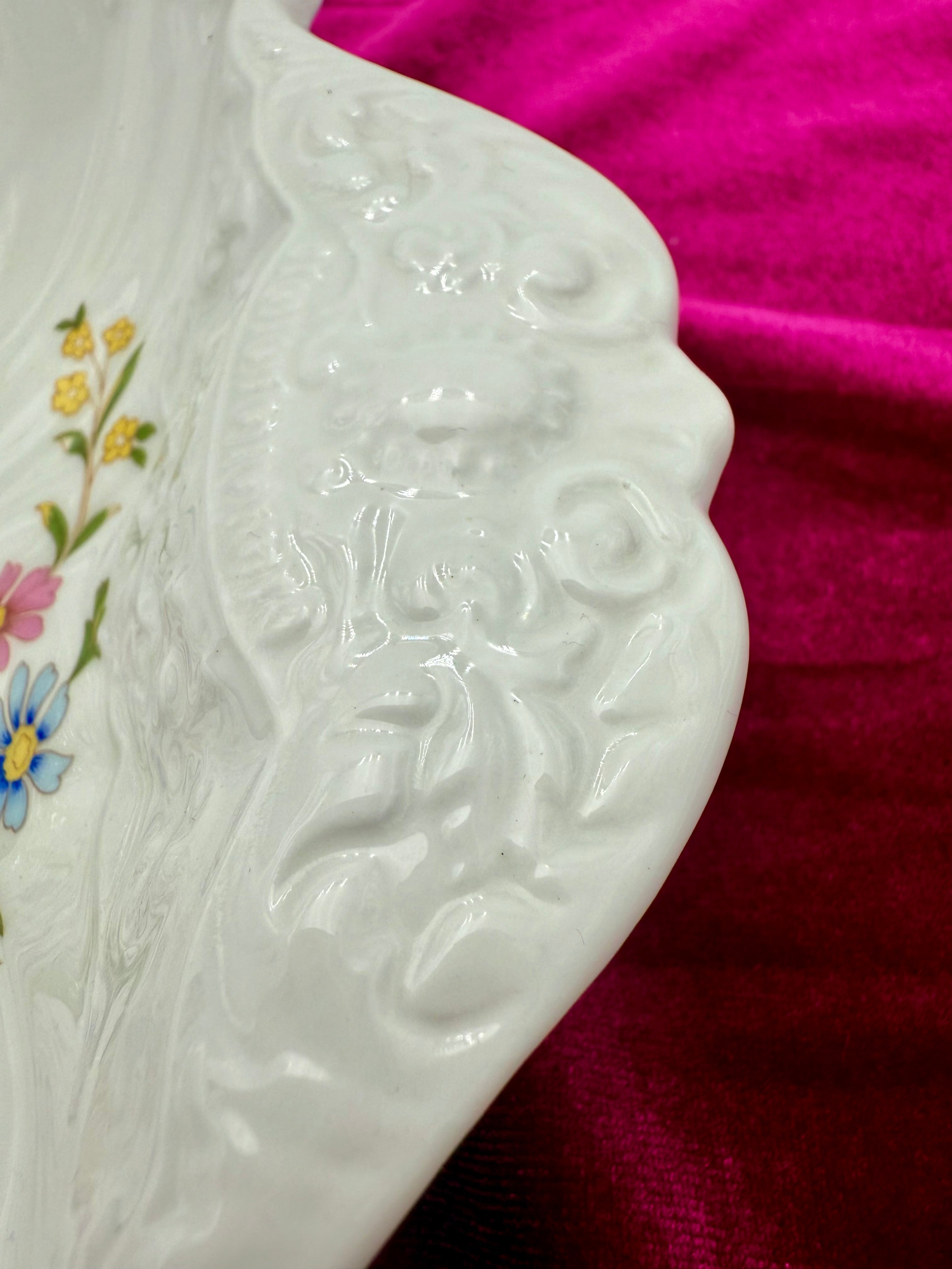 ANSLEY COTTAGE GARDEN SCALLOPED SHELL DISH VINTAGE ENGLISH BONE CHINA FLORAL BUTTERFLY DECORATIVE BOWL