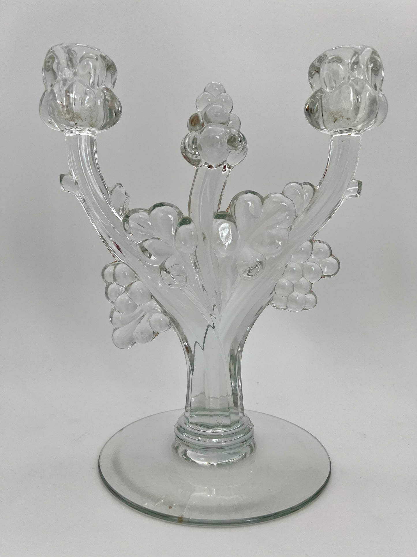 PAIR OF ANTIQUE HEISEY GLASS RARE GRAPE CLUSTER CANDELABRAS, CIRCA 1935