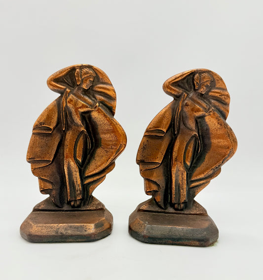 ANTIQUE "MISS MODERNE" ART DECO BRONZE BOOKENDS, CIRCA 1929