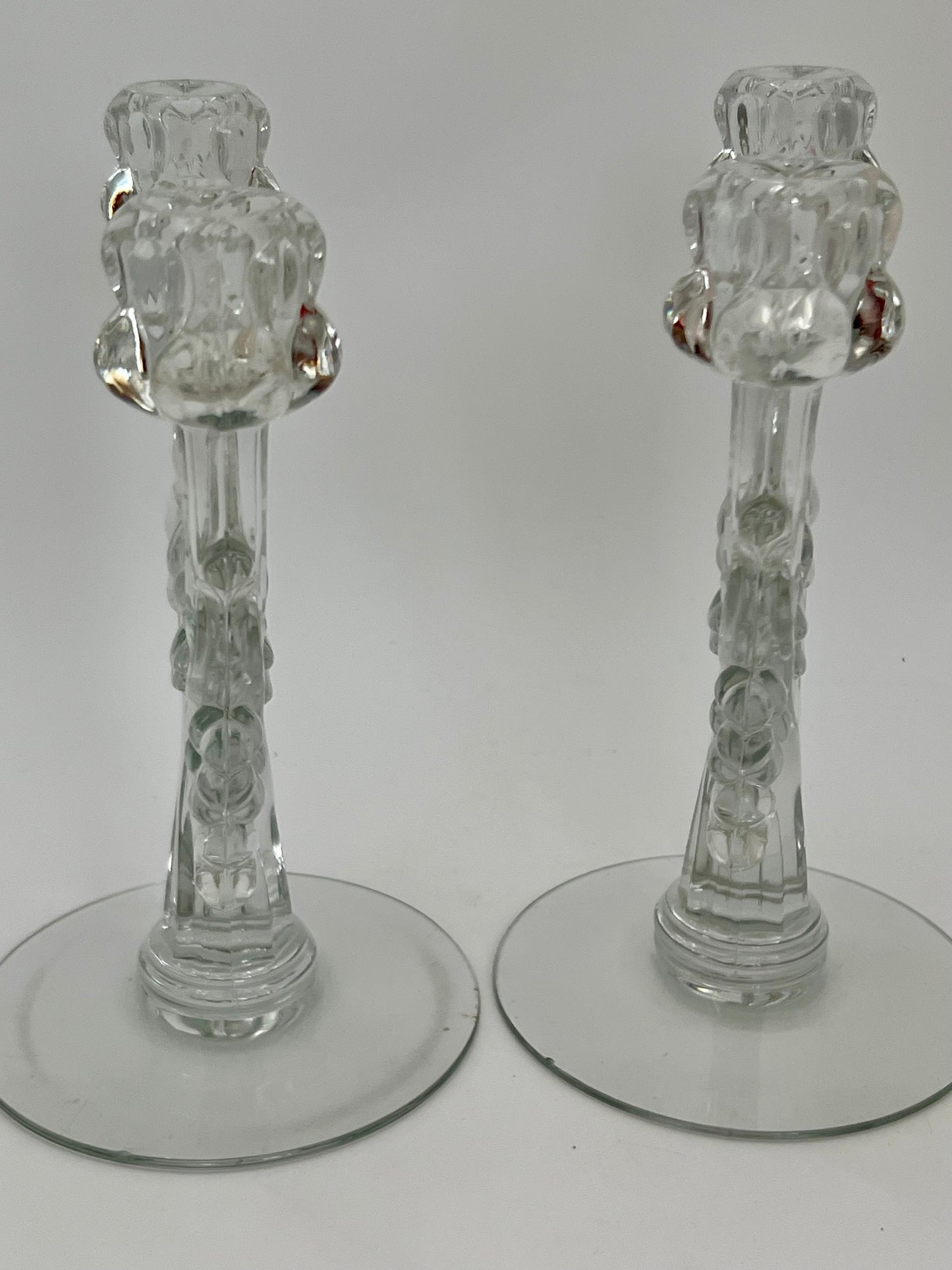 PAIR OF ANTIQUE HEISEY GLASS RARE GRAPE CLUSTER CANDELABRAS, CIRCA 1935