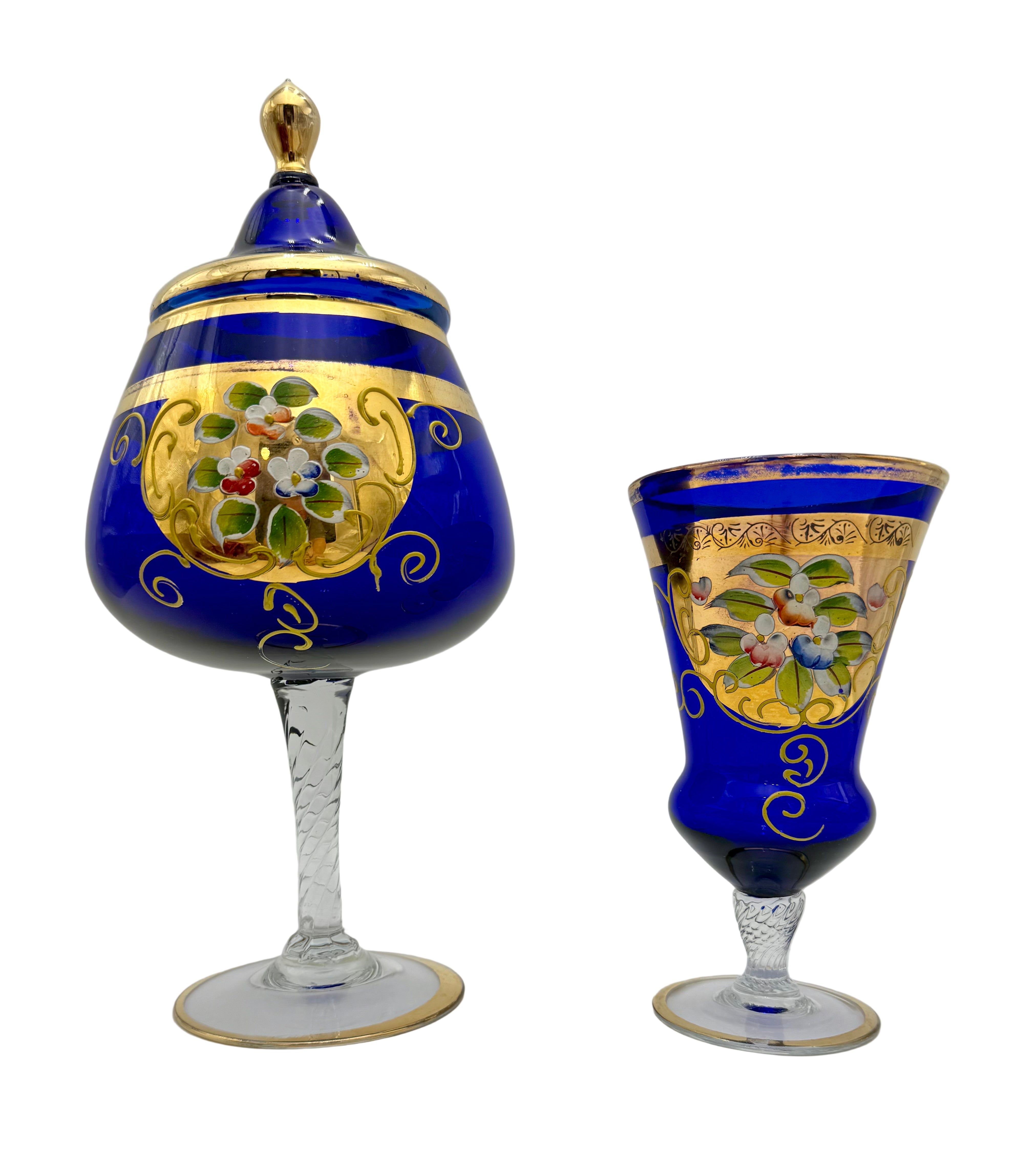 VINTAGE BOHEMIAN COBALT BLUE ENAMEL & GOLD GILT VASE