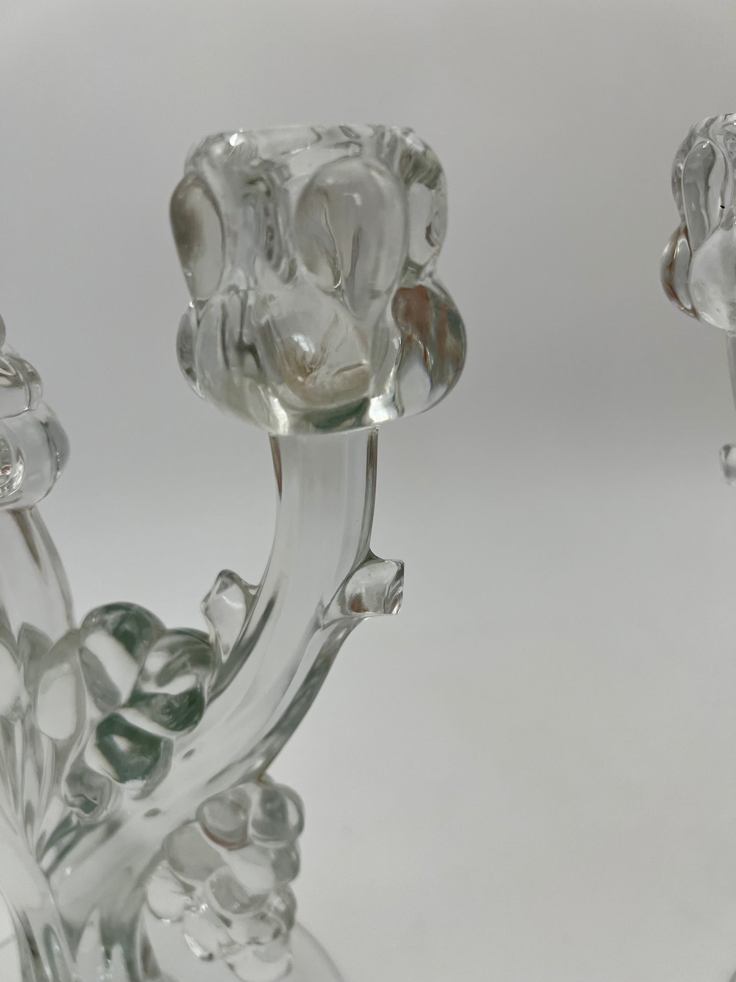 PAIR OF ANTIQUE HEISEY GLASS RARE GRAPE CLUSTER CANDELABRAS, CIRCA 1935