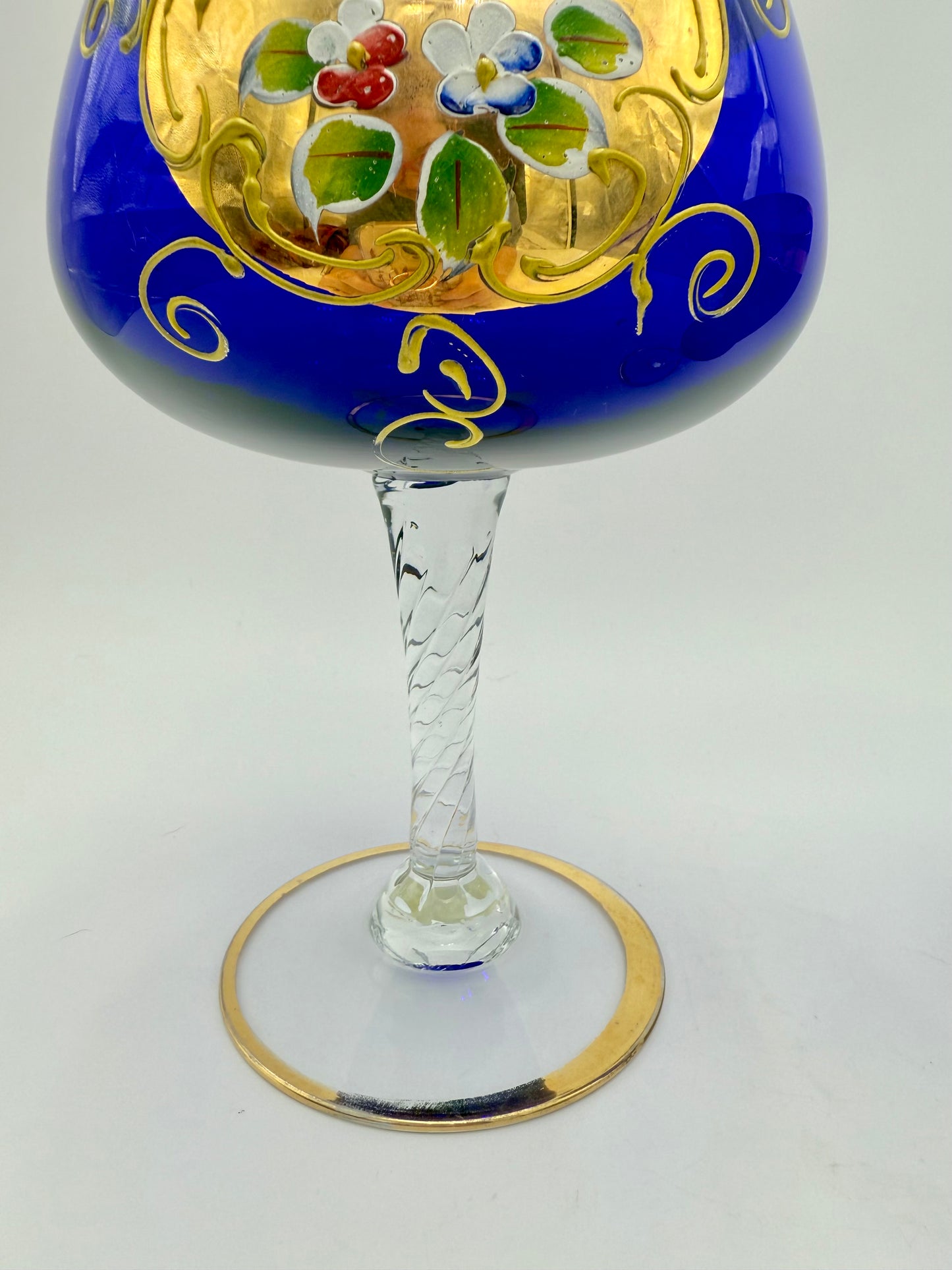 VINTAGE BOHEMIAN GLASS BLUE AND GOLD CANDY DISH AND VASE
