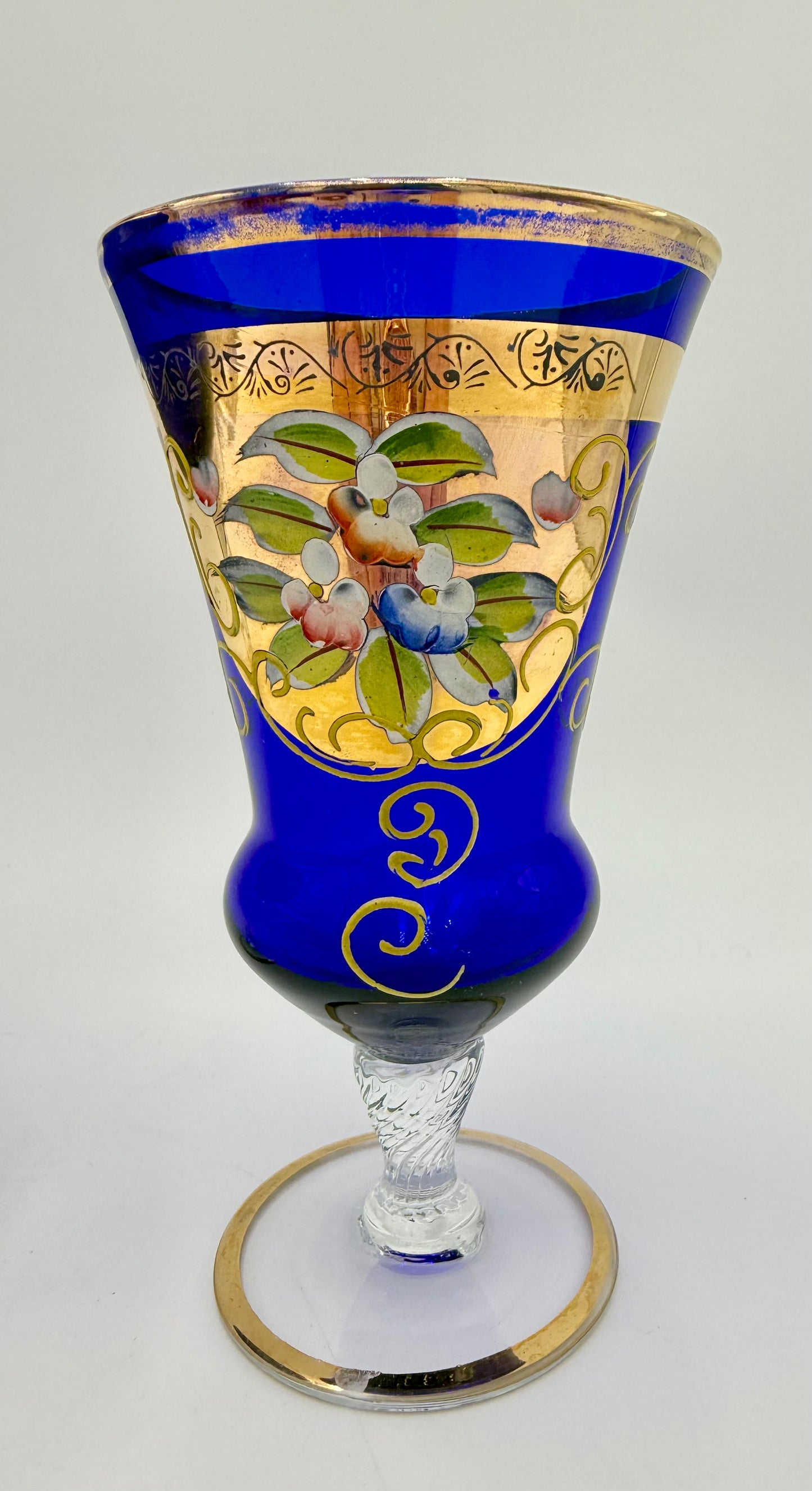 VINTAGE BOHEMIAN GLASS BLUE AND GOLD CANDY DISH AND VASE