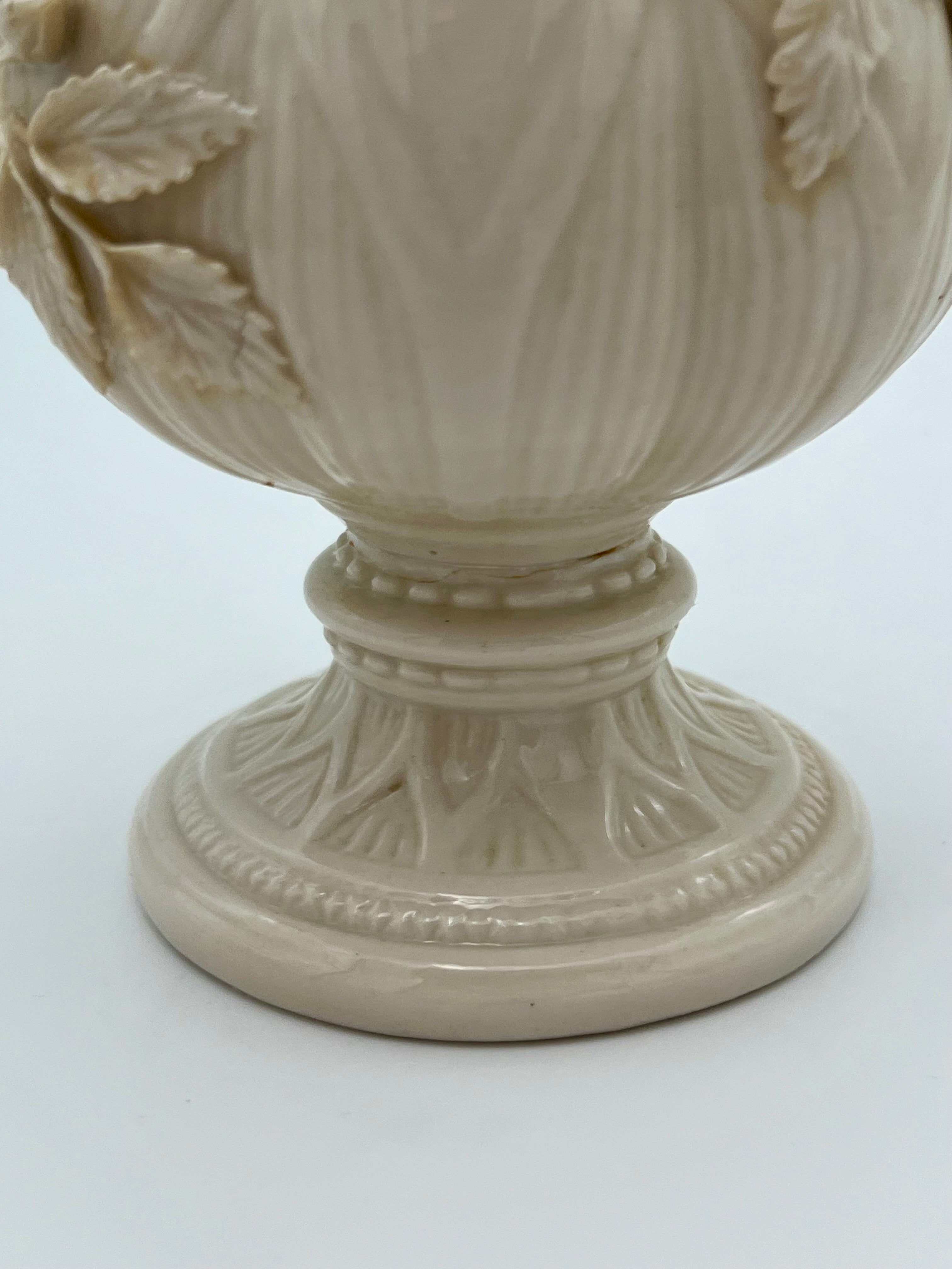 ANTIQUE BELLEEK PORCELAIN VASE 4TH GREEN MARK IRISH PARIAN FLORAL RELIEF