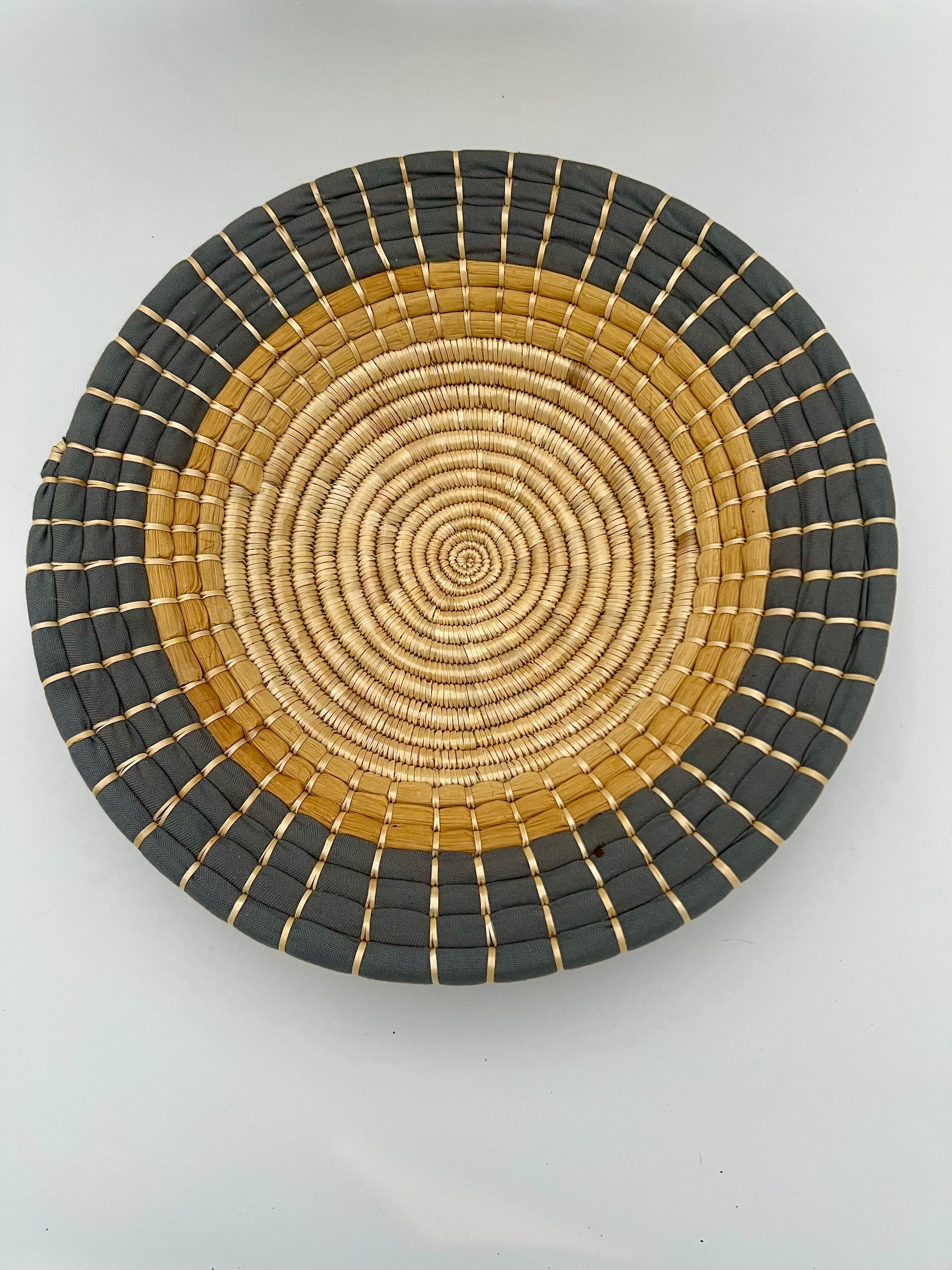 SET OF THREE VINTAGE BOHO AFRICAN WOVEN WALL PLATES – TANZANIA HANDMADE "MAUA" PATTERN
