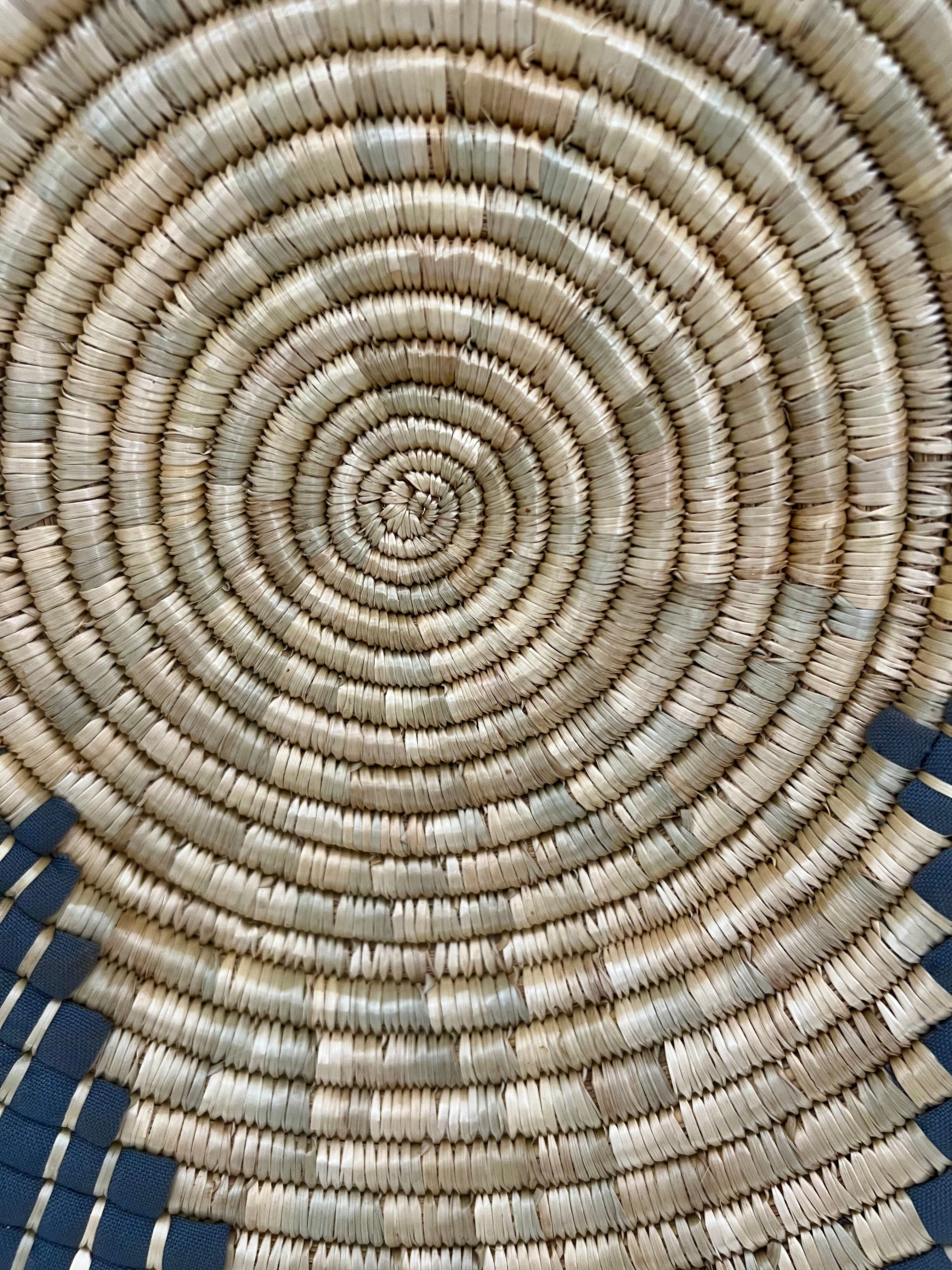 SET OF THREE VINTAGE BOHO AFRICAN WOVEN WALL PLATES – TANZANIA HANDMADE "MAUA" PATTERN