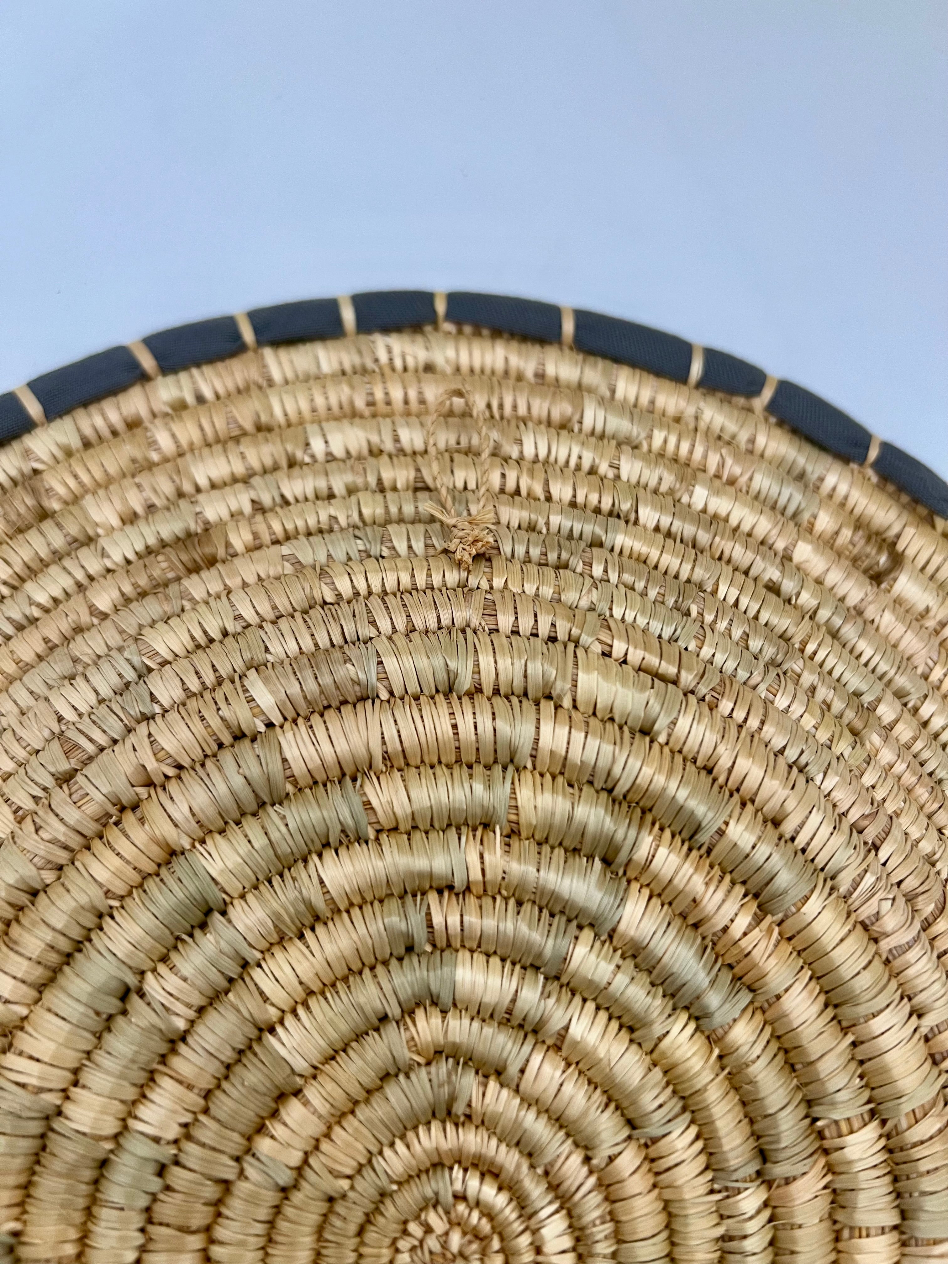 SET OF THREE VINTAGE BOHO AFRICAN WOVEN WALL PLATES – TANZANIA HANDMADE "MAUA" PATTERN