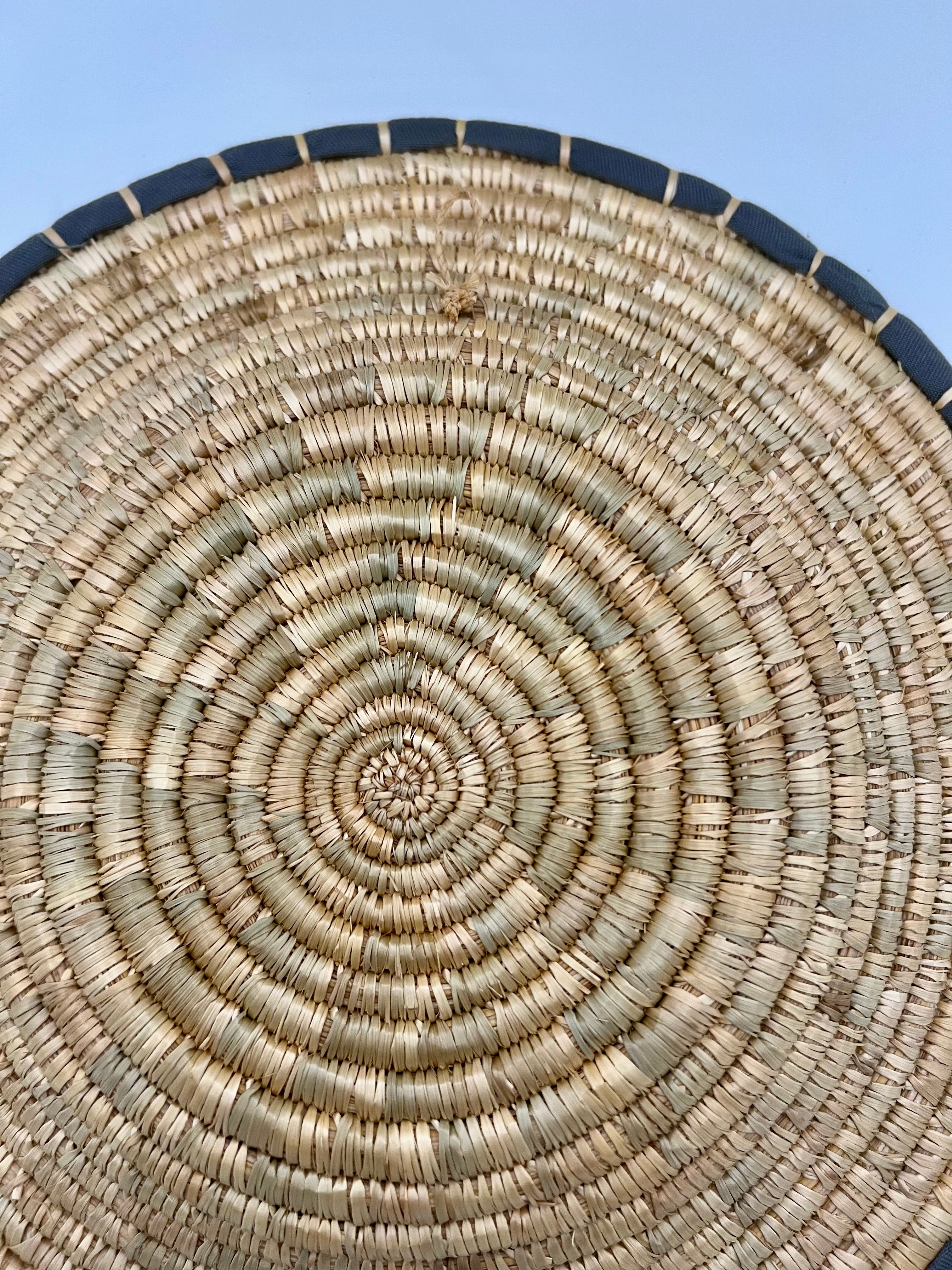 SET OF THREE VINTAGE BOHO AFRICAN WOVEN WALL PLATES – TANZANIA HANDMADE "MAUA" PATTERN