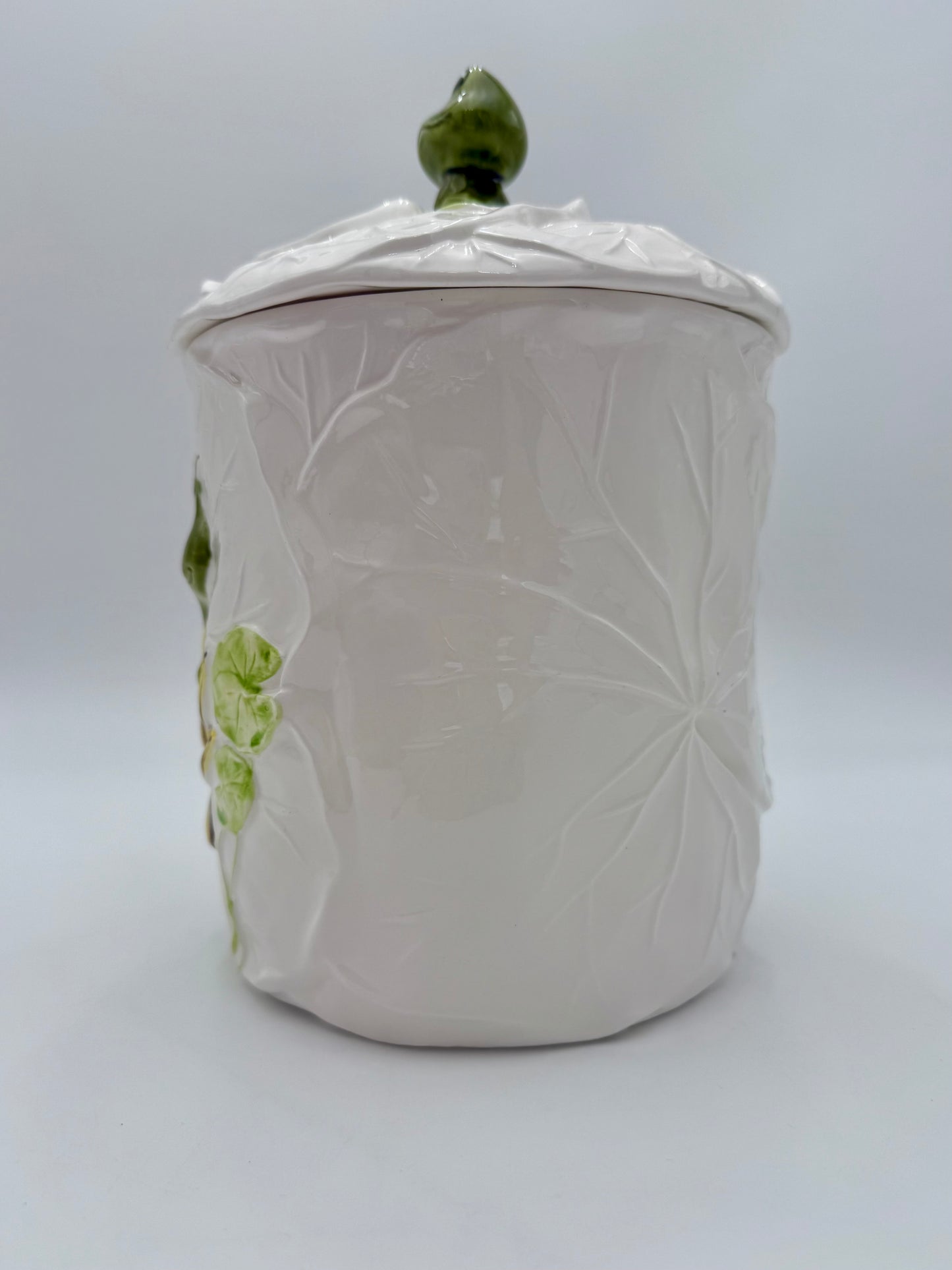NEIL THE FROG COOKIE JAR — VINTAGE 1976 SEARS CERAMIC CANISTER — LILY PAD FROG KITCHEN DECOR