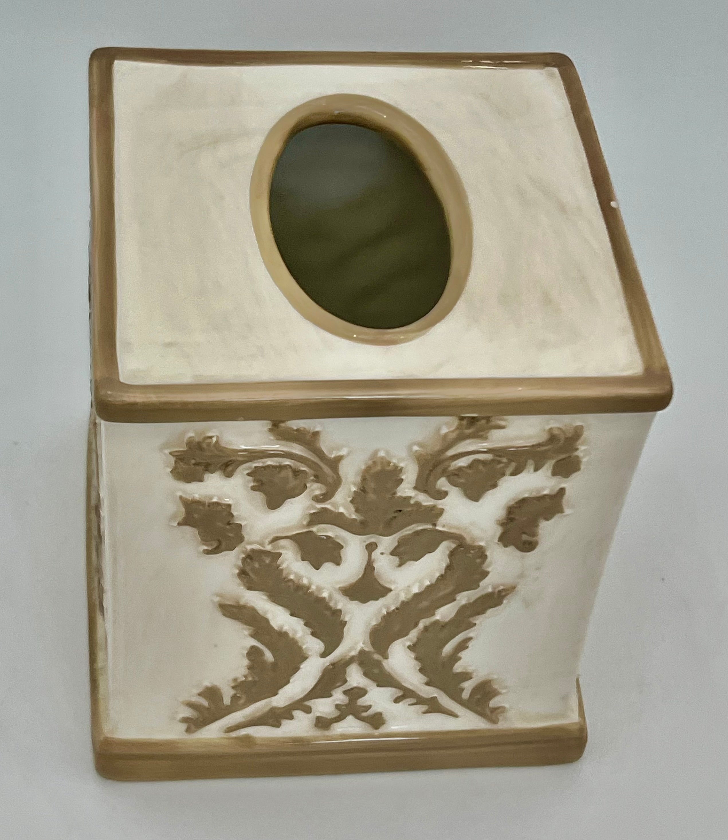 HAND-PAINTED CERAMIC DAMASK TISSUE BOX COVER – TUSCAN FRENCH COUNTRY STYLE