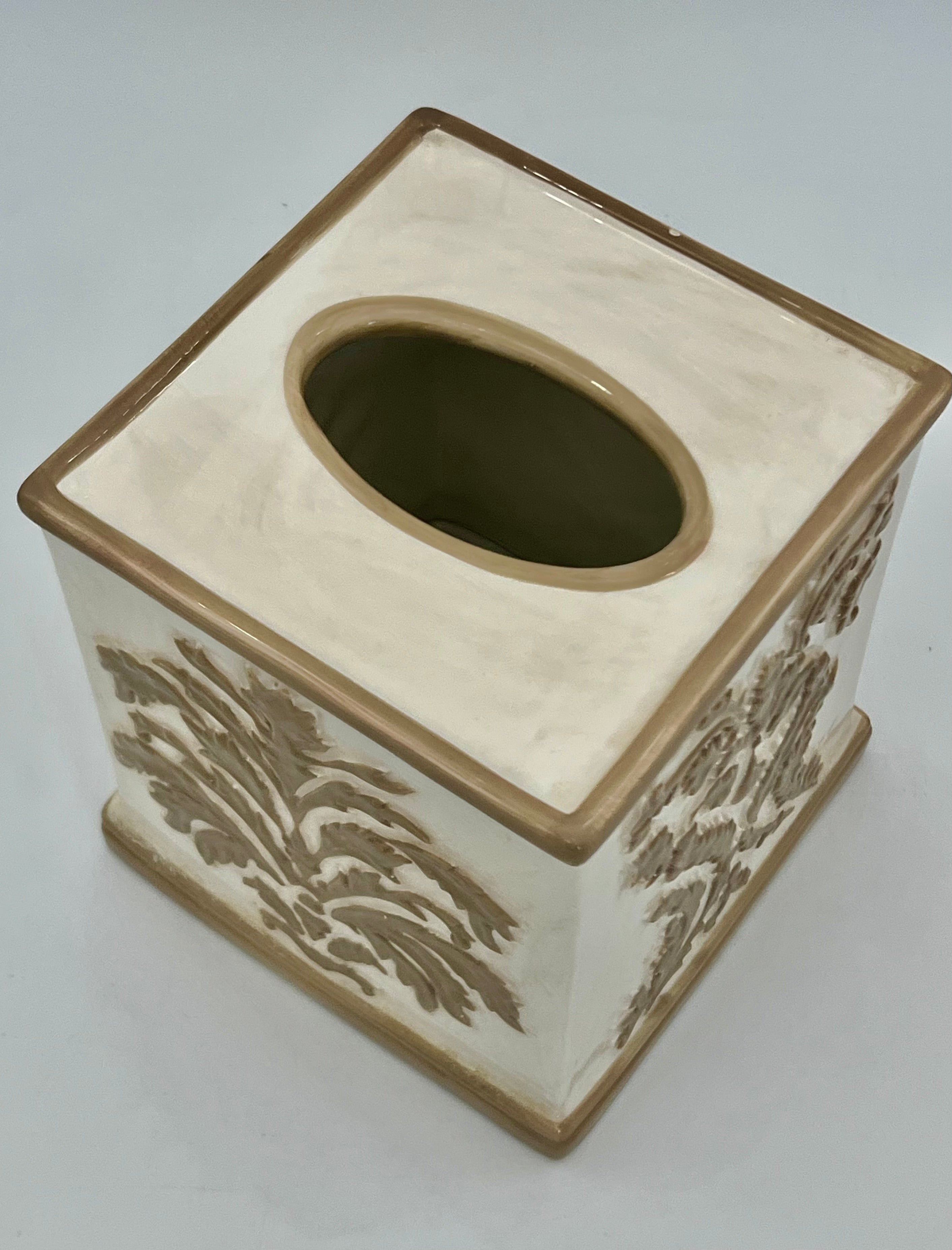 HAND-PAINTED CERAMIC DAMASK TISSUE BOX COVER – TUSCAN FRENCH COUNTRY STYLE