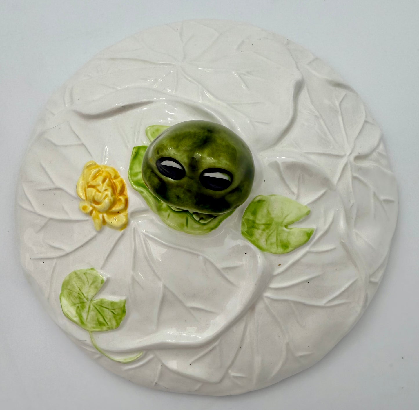 NEIL THE FROG COOKIE JAR — VINTAGE 1976 SEARS CERAMIC CANISTER — LILY PAD FROG KITCHEN DECOR