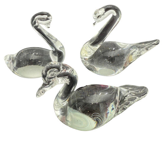 TRIO OF VINTAGE ART GLASS SWAN AND DUCK GLASS FIGURINES, SWEDEN