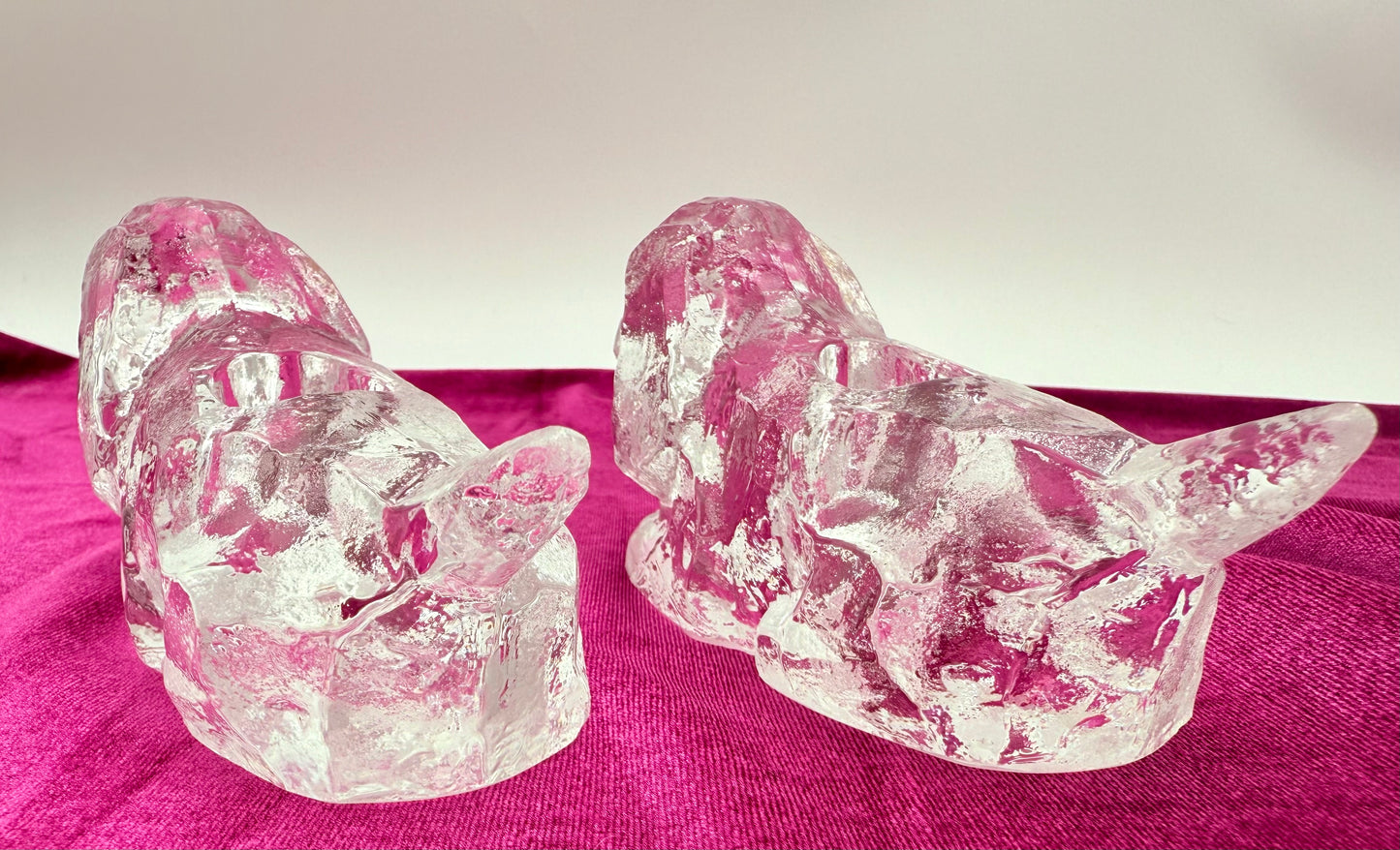 PAIR OF MIDCENTURY PUPPY HEAVY CRYSTAL CANDLESTICK HOLDERS