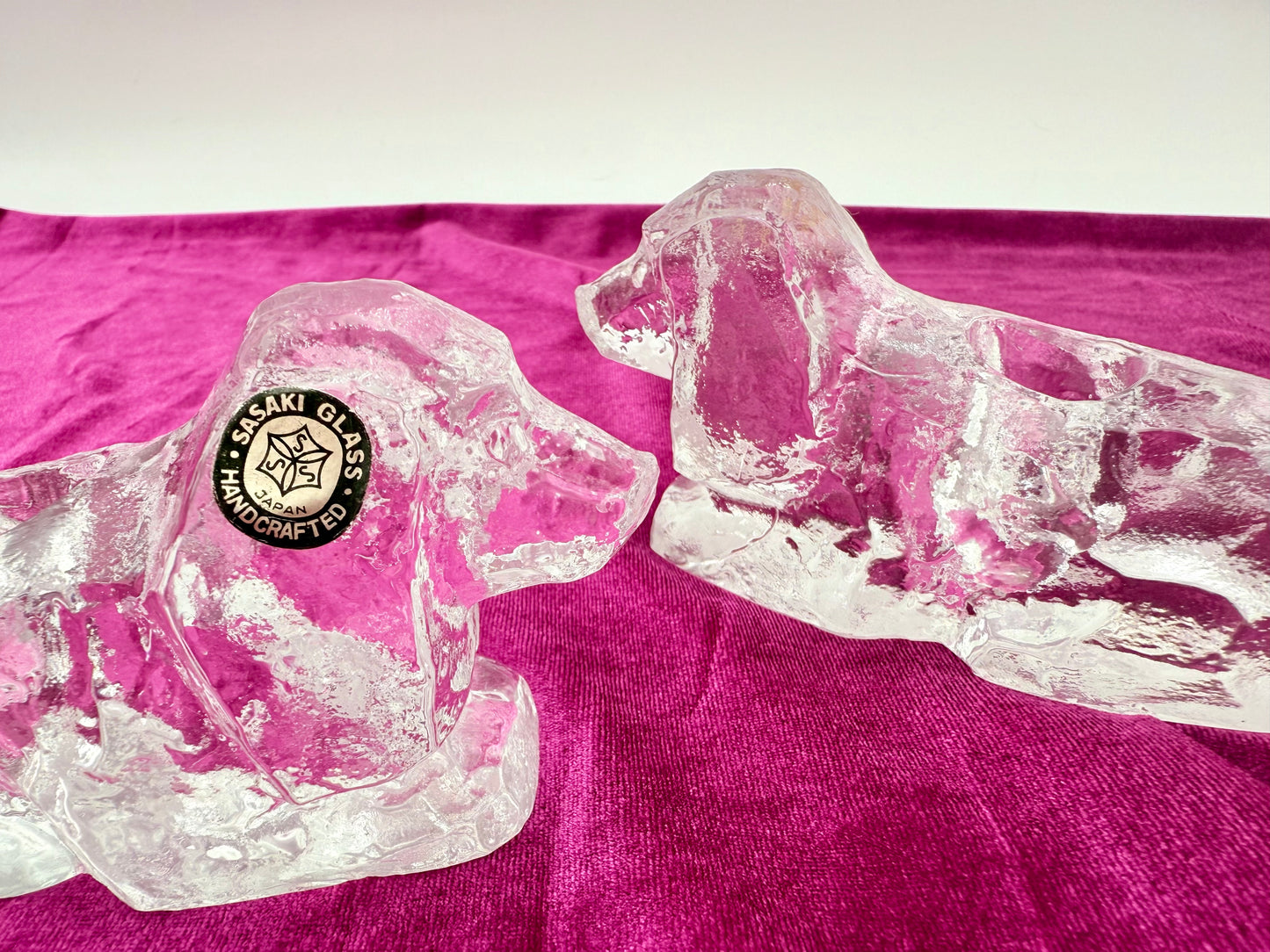 PAIR OF MIDCENTURY PUPPY HEAVY CRYSTAL CANDLESTICK HOLDERS