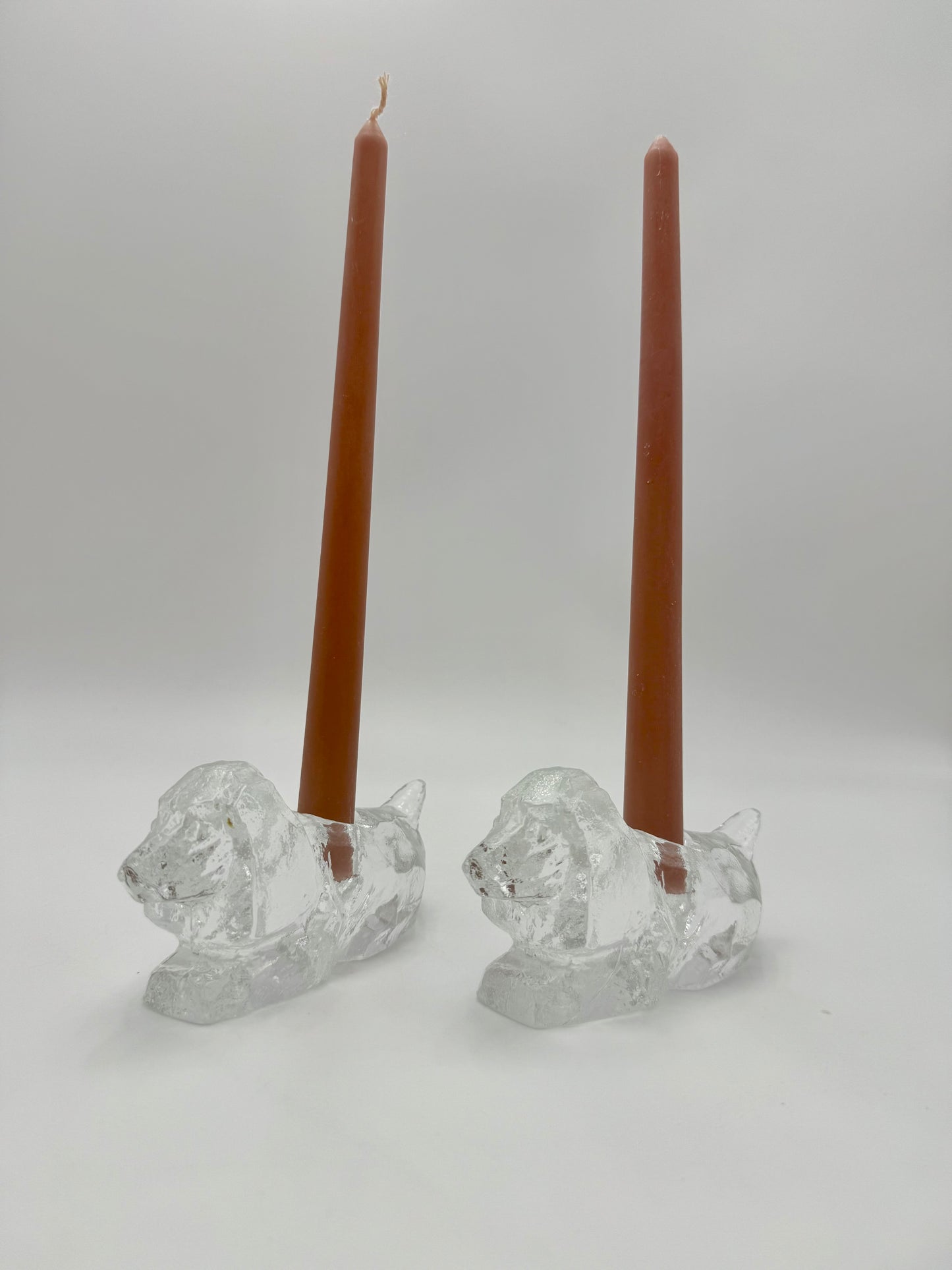 PAIR OF MIDCENTURY PUPPY HEAVY CRYSTAL CANDLESTICK HOLDERS