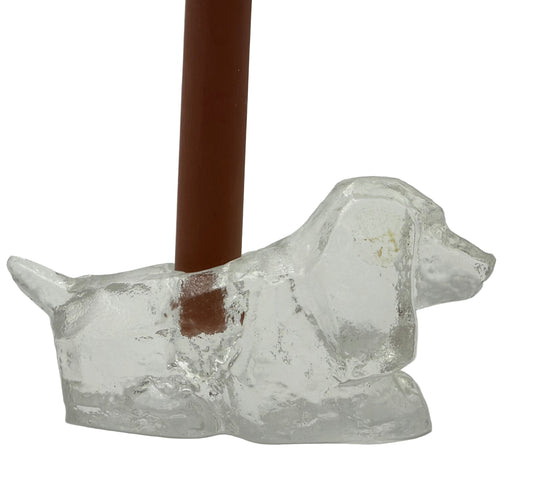 PAIR OF MIDCENTURY PUPPY HEAVY CRYSTAL CANDLESTICK HOLDERS