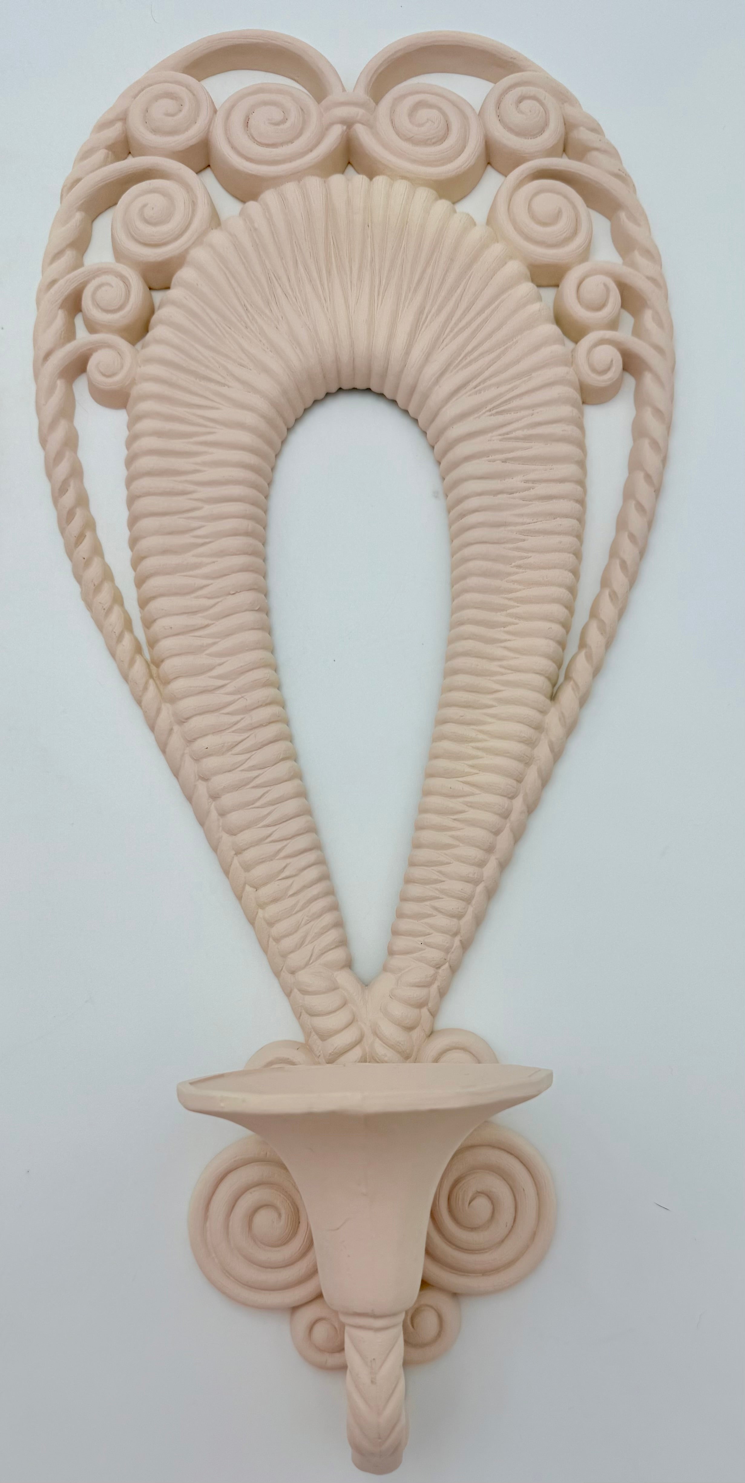 PAIR OF VINTAGE PINK SCULPTURAL WALL SCONCES – DECORATIVE HOLLYWOOD REGENCY STYLE