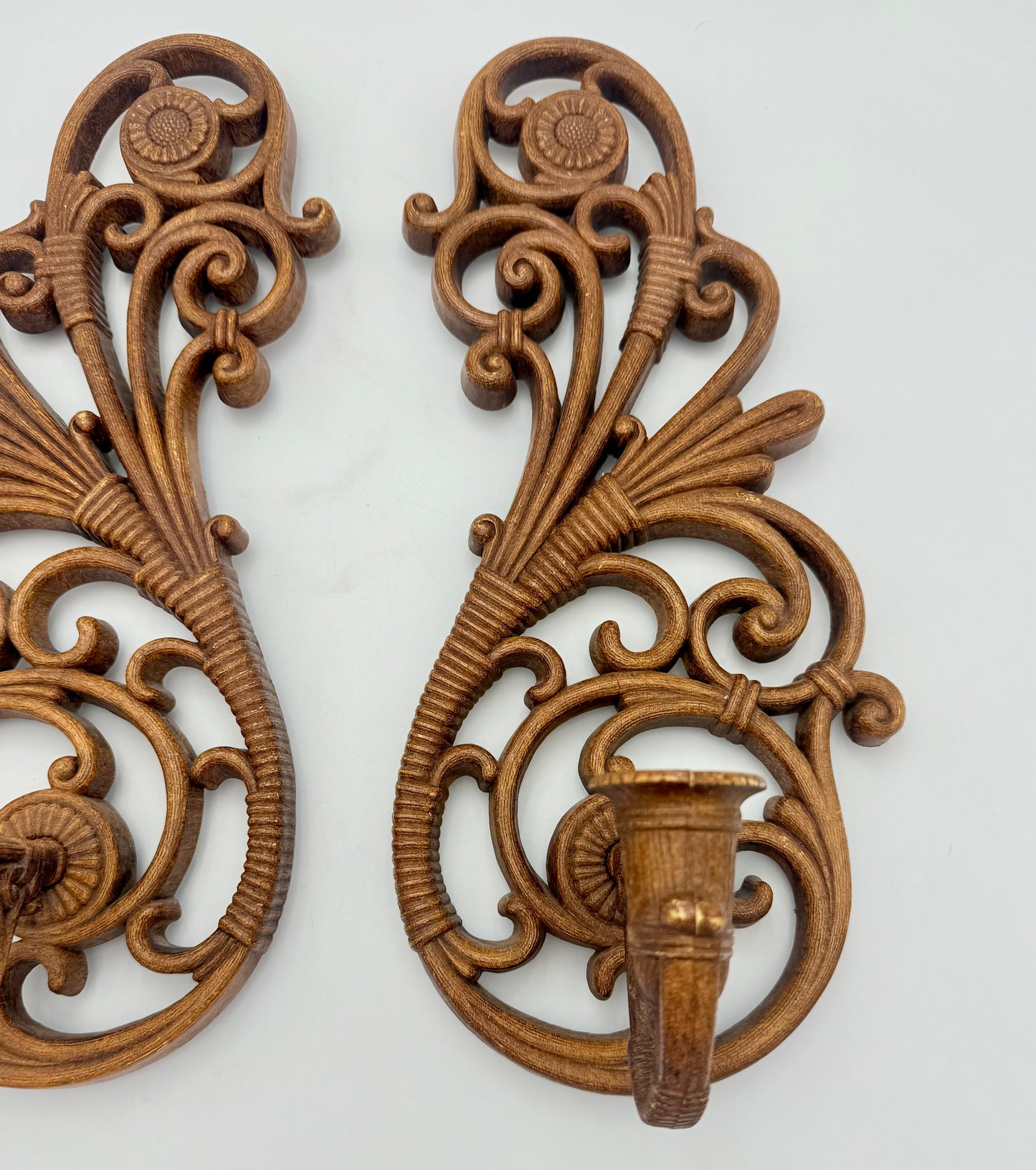 PAIR OF 1978 BOHO FAUX RATTAN WALL CANDLEHOLDER WALL SCONCES