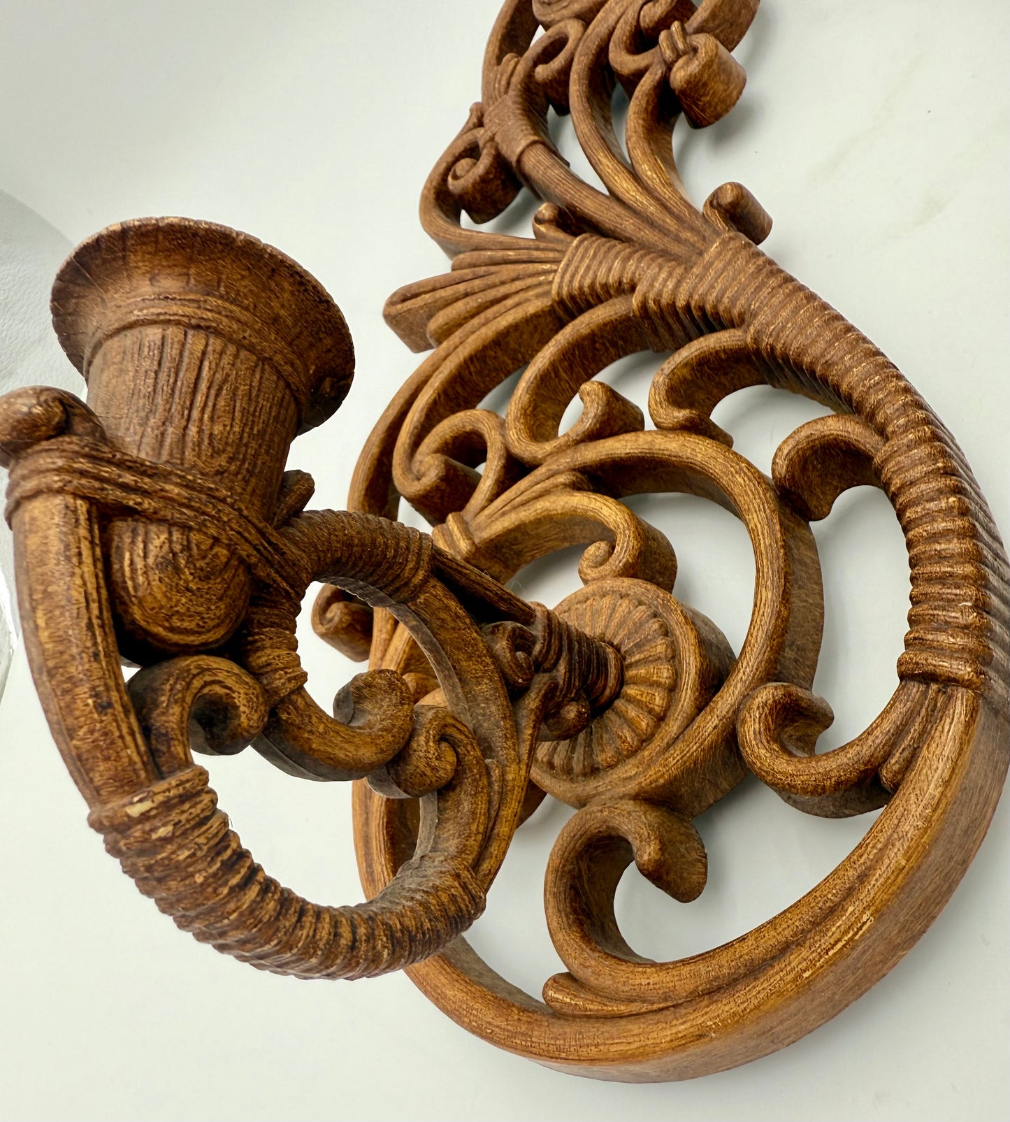 PAIR OF 1978 BOHO FAUX RATTAN WALL CANDLEHOLDER WALL SCONCES
