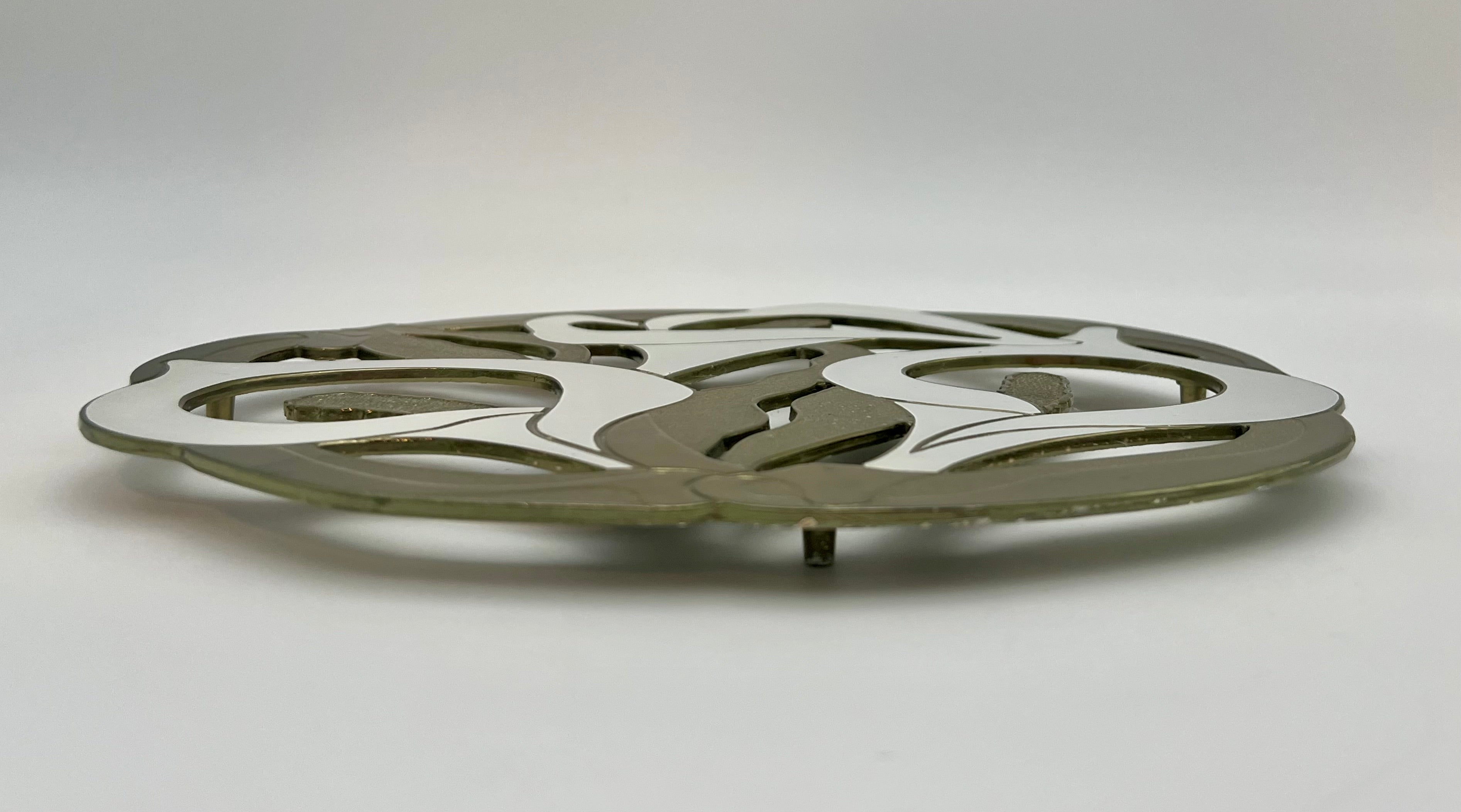 VINTAGE BRASS AND WHITE ENAMEL CALLA LILY TRIVET