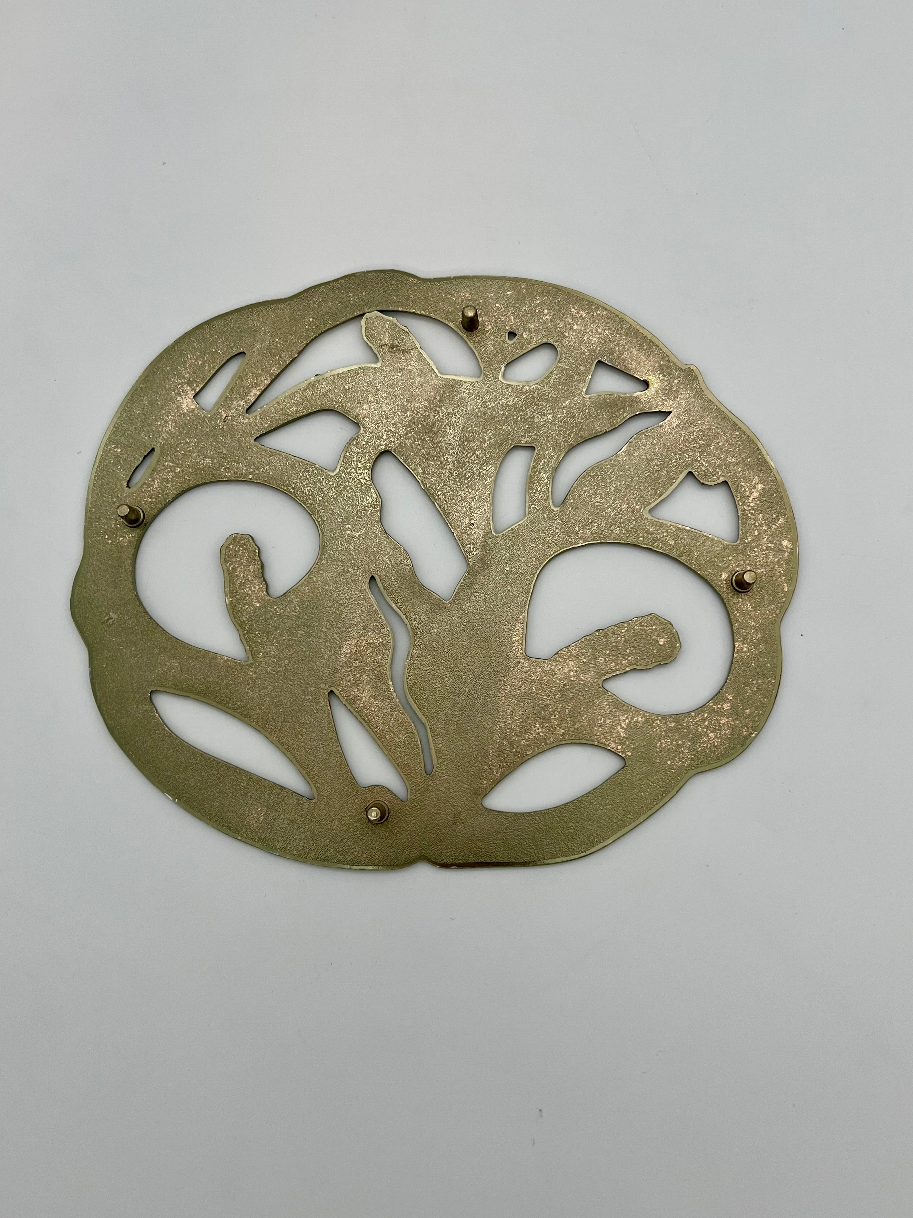 VINTAGE BRASS AND WHITE ENAMEL CALLA LILY TRIVET