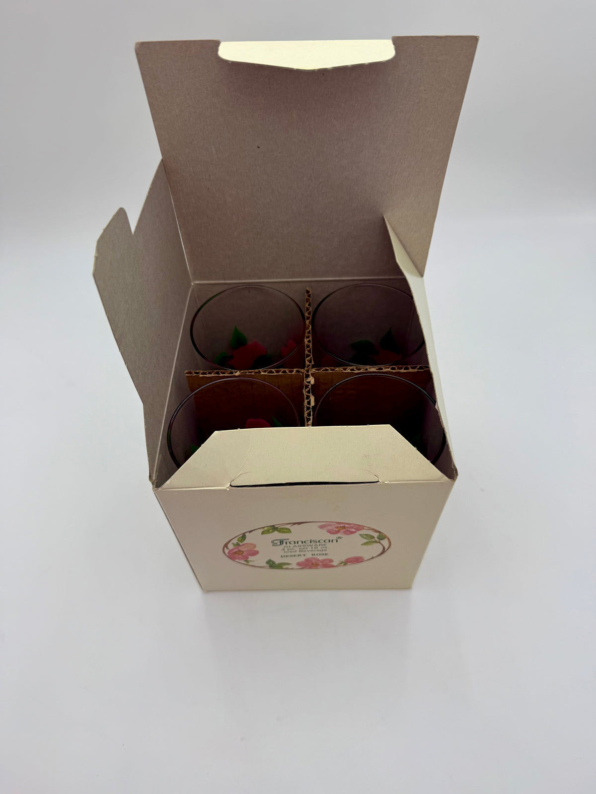 BRAND NEW 4 VINTAGE DESERT ROSE FRANCISCAN TUMBLERS STILL IN BOX