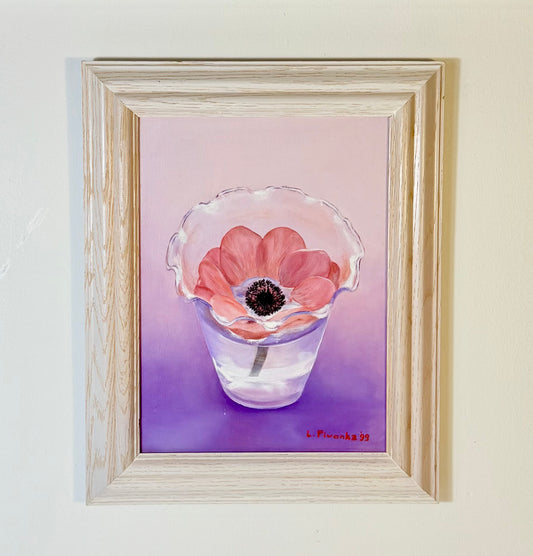 VINTAGE PINK PURPLE AND IVORY STILL LIFE FLOWER IN A GLASS