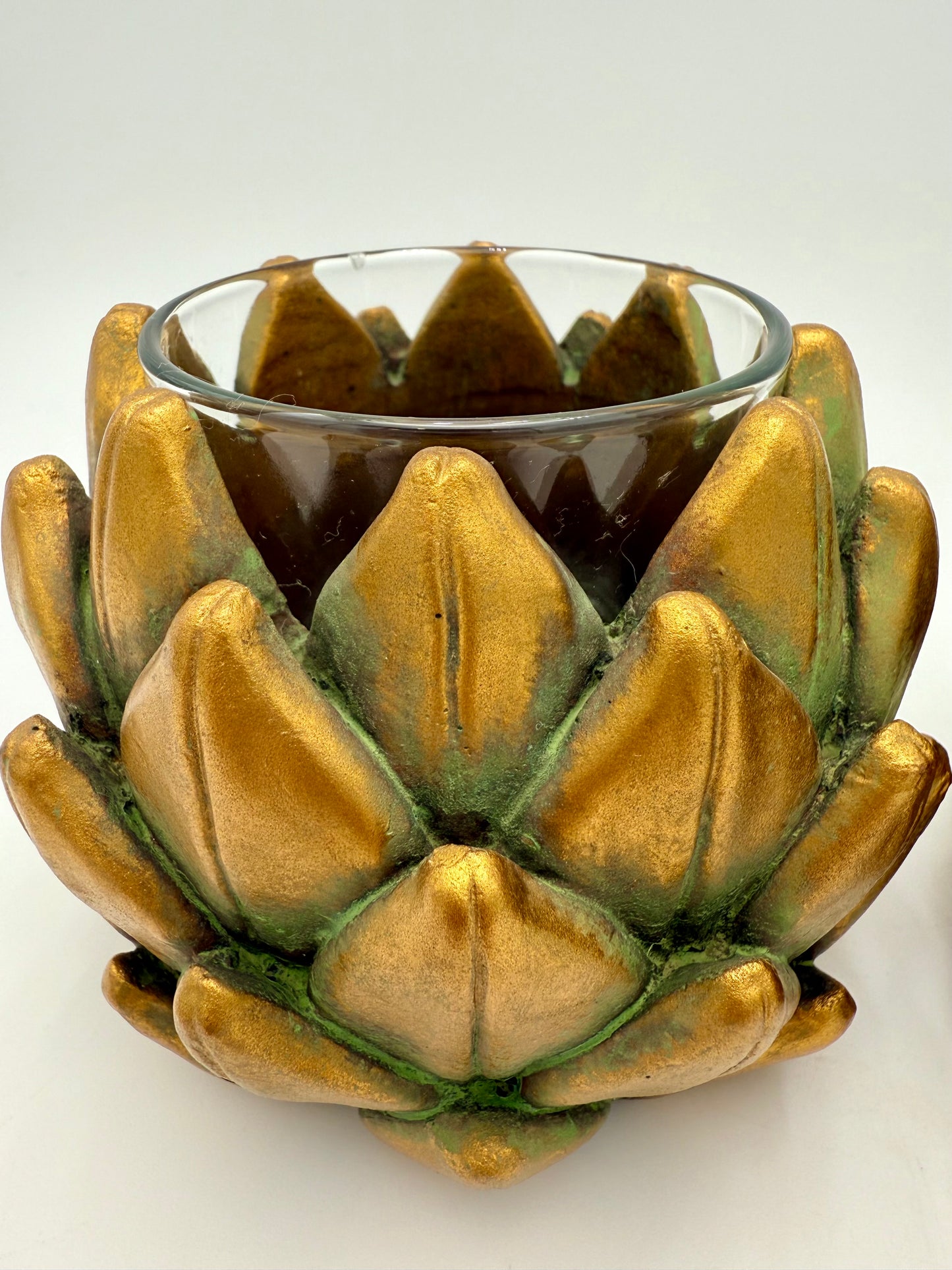 PAIR OF VINTAGE HEAVY GOLD ARTICHOKE VOTIVE CANDLE HOLDERS