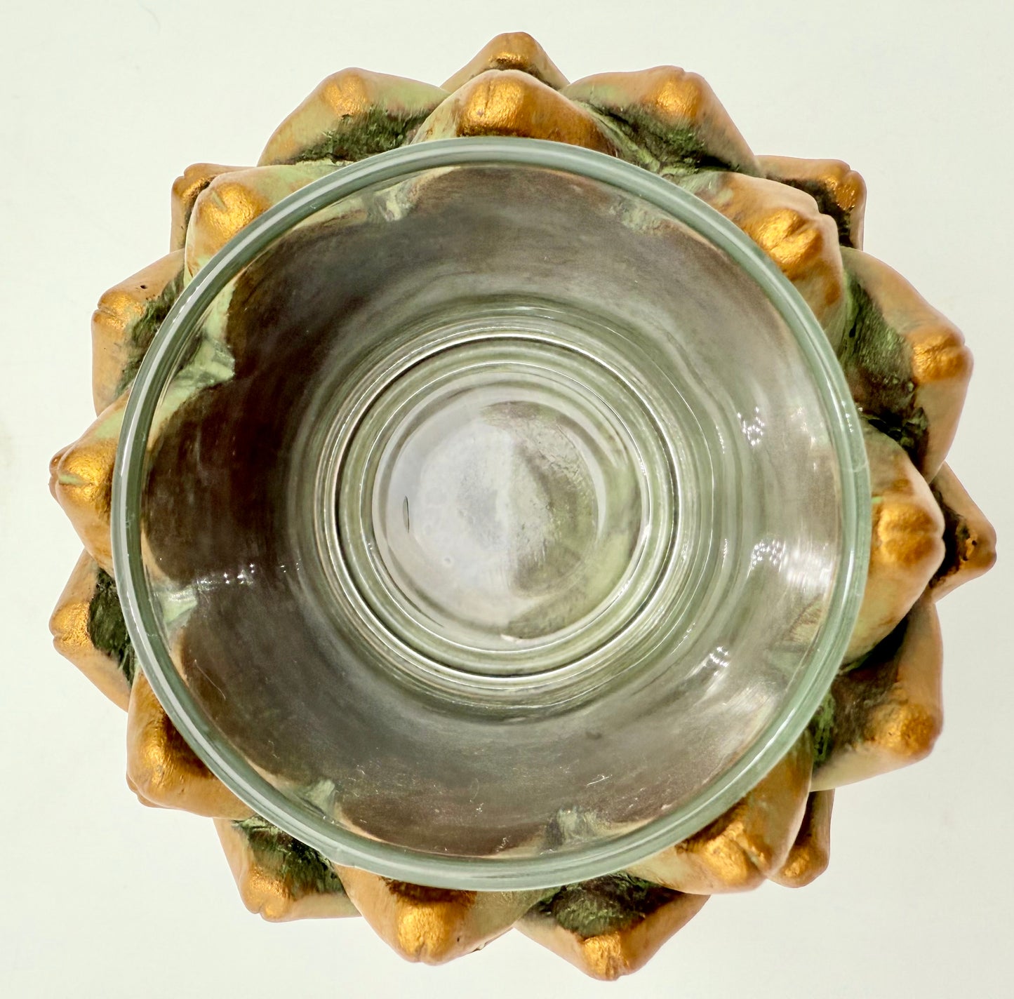 PAIR OF VINTAGE HEAVY GOLD ARTICHOKE VOTIVE CANDLE HOLDERS