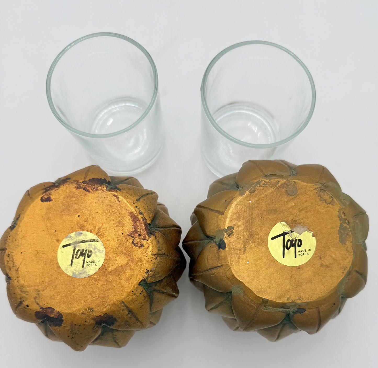 PAIR OF VINTAGE HEAVY GOLD ARTICHOKE VOTIVE CANDLE HOLDERS