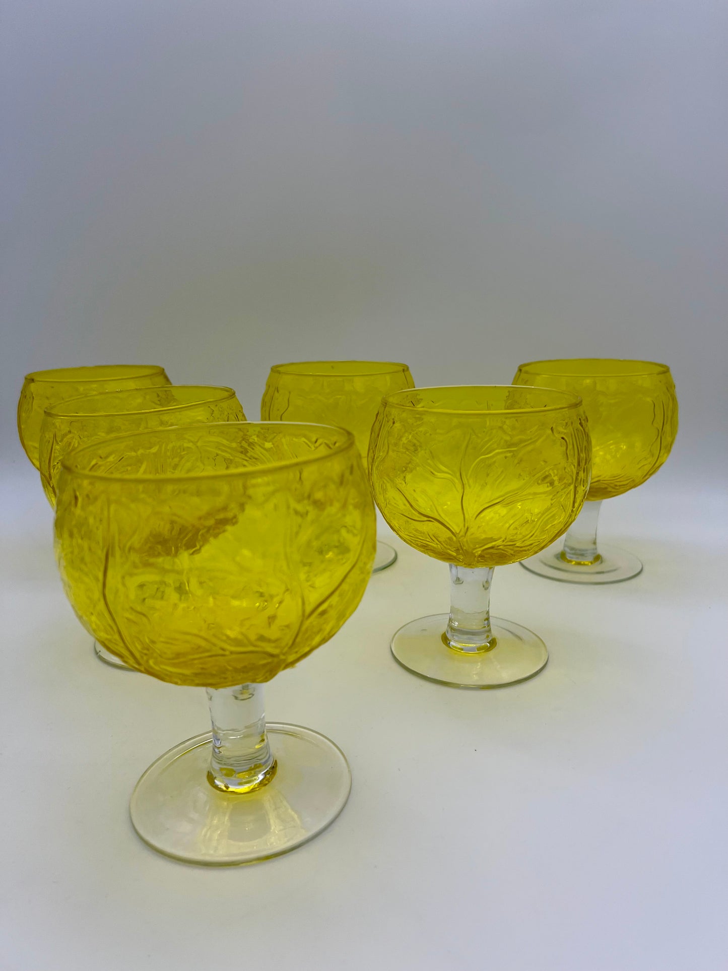 VINTAGE SECLA YELLOW CABBAGE GOBLETS, SET OF 6