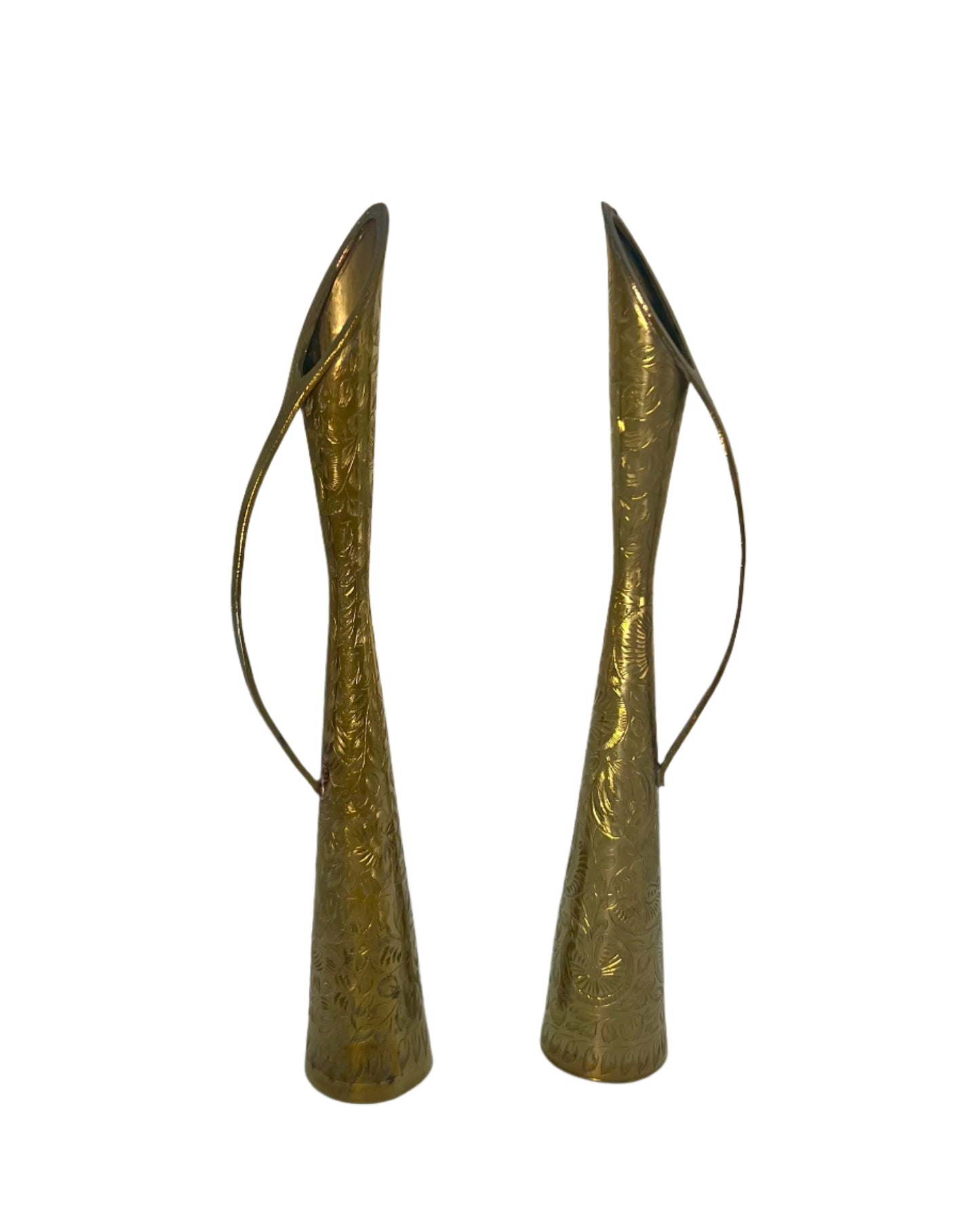 PAIR OF BRASS ETCHED PITCHER VASES
