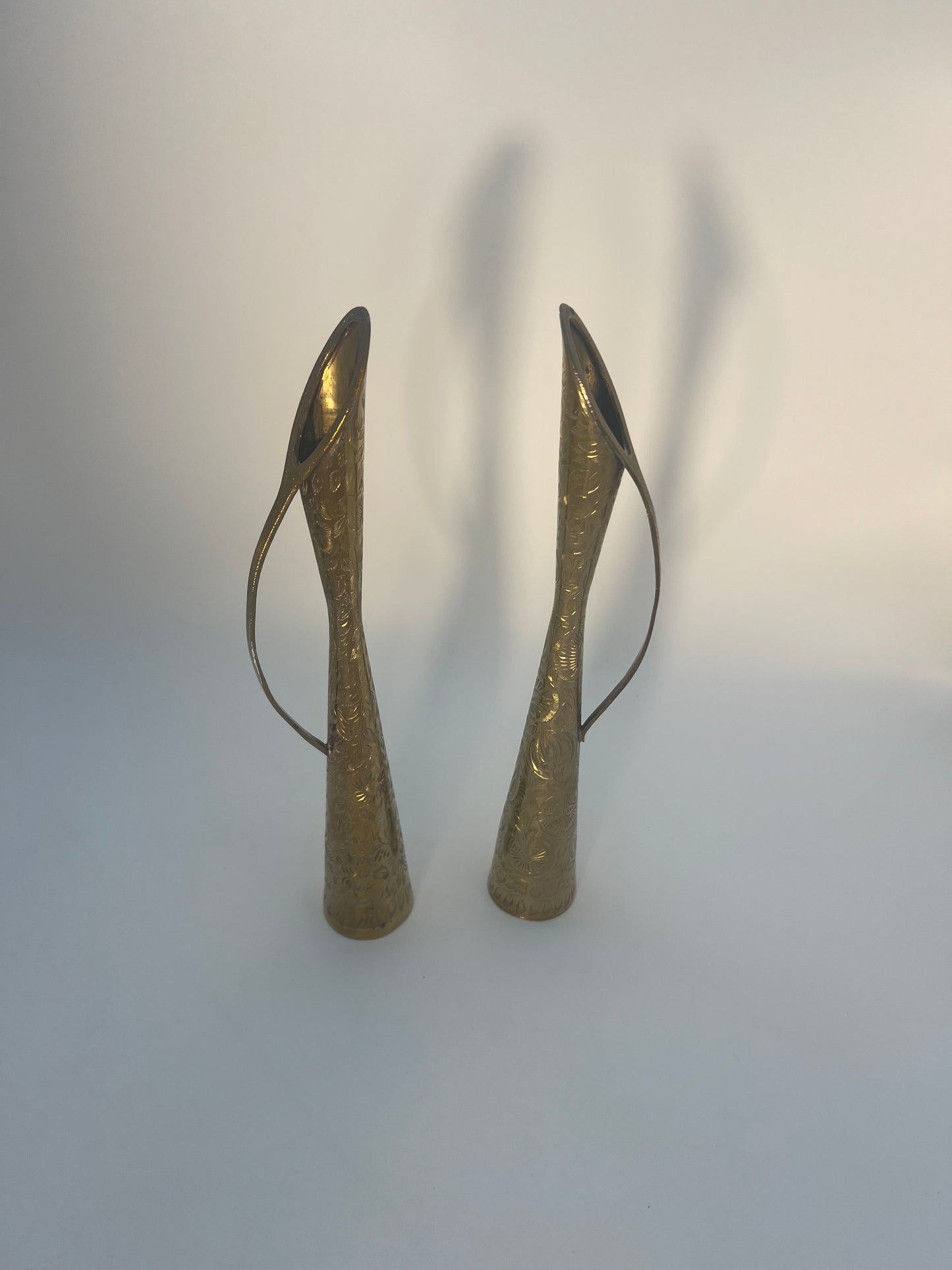PAIR OF BRASS ETCHED PITCHER VASES