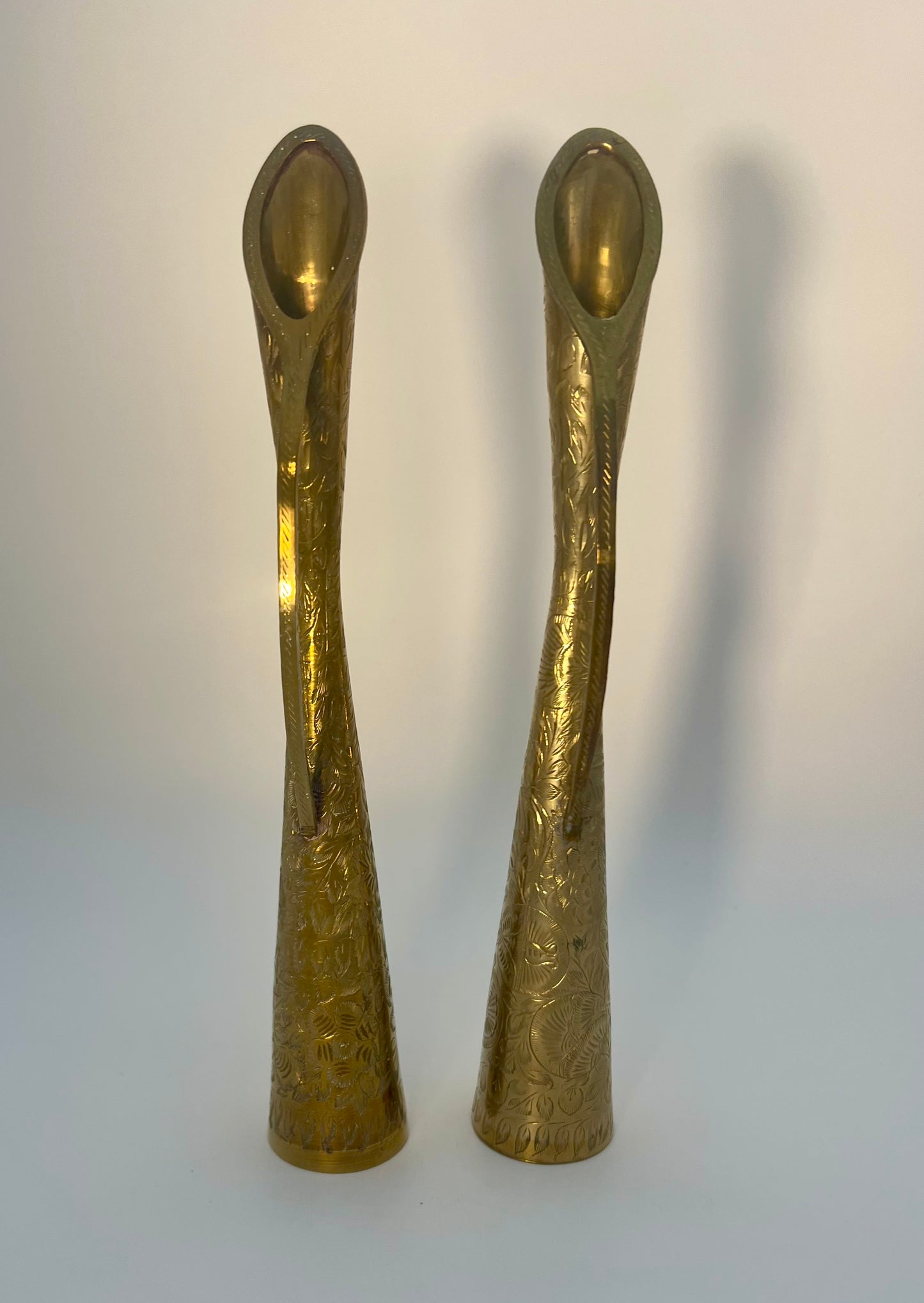 PAIR OF BRASS ETCHED PITCHER VASES