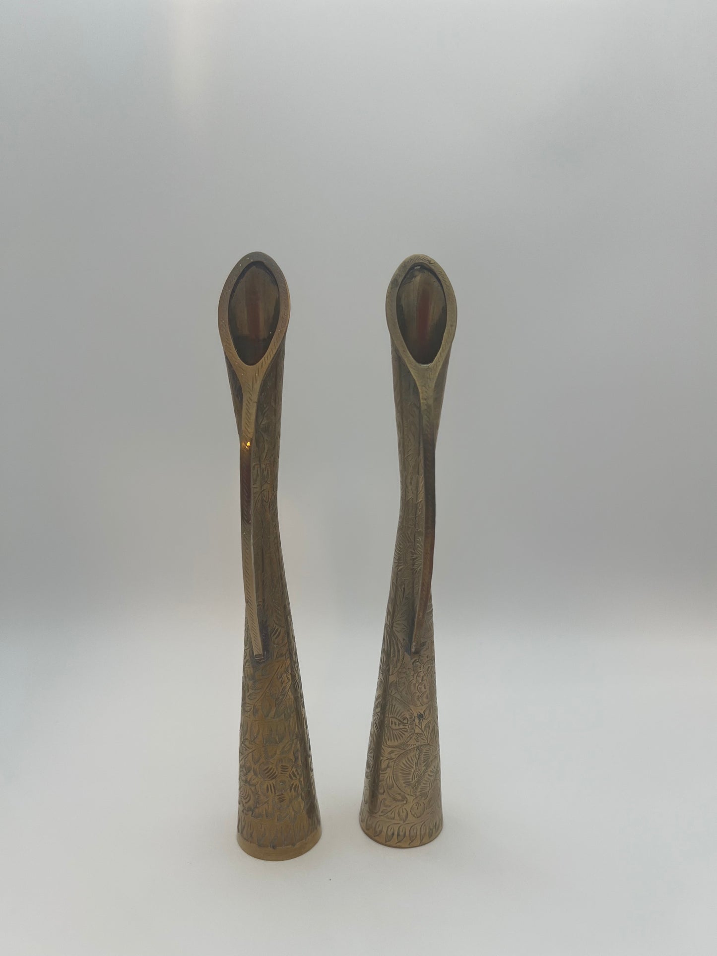 PAIR OF BRASS ETCHED PITCHER VASES