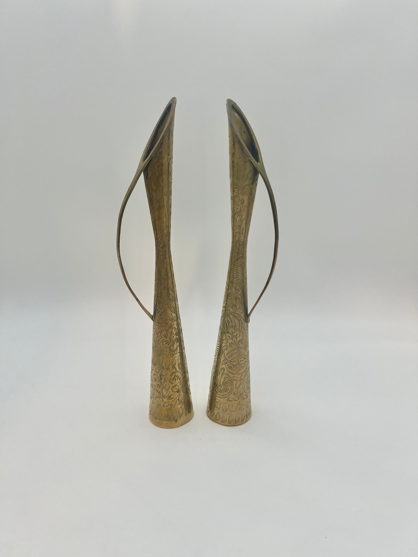 PAIR OF BRASS ETCHED PITCHER VASES