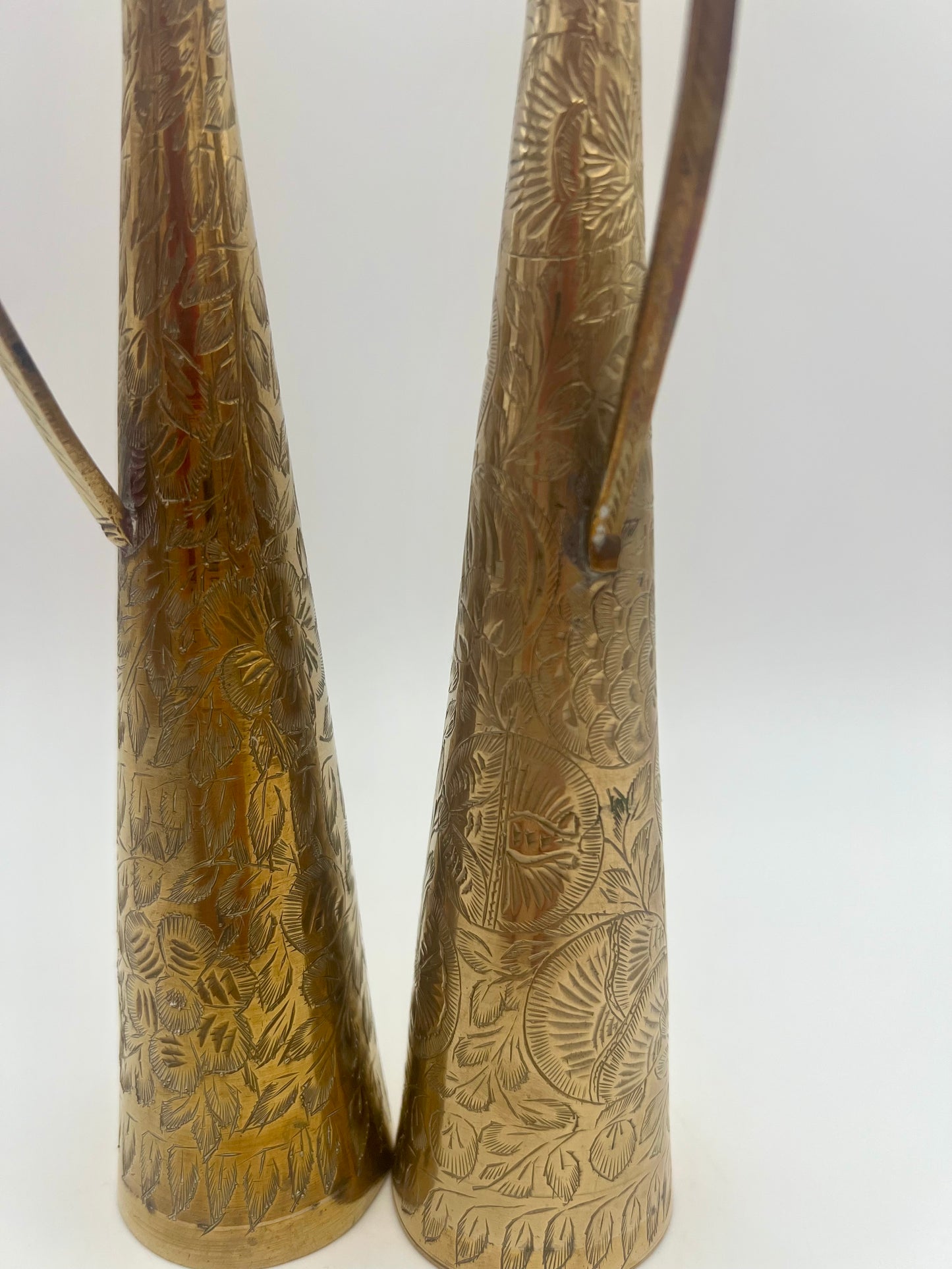 PAIR OF BRASS ETCHED PITCHER VASES