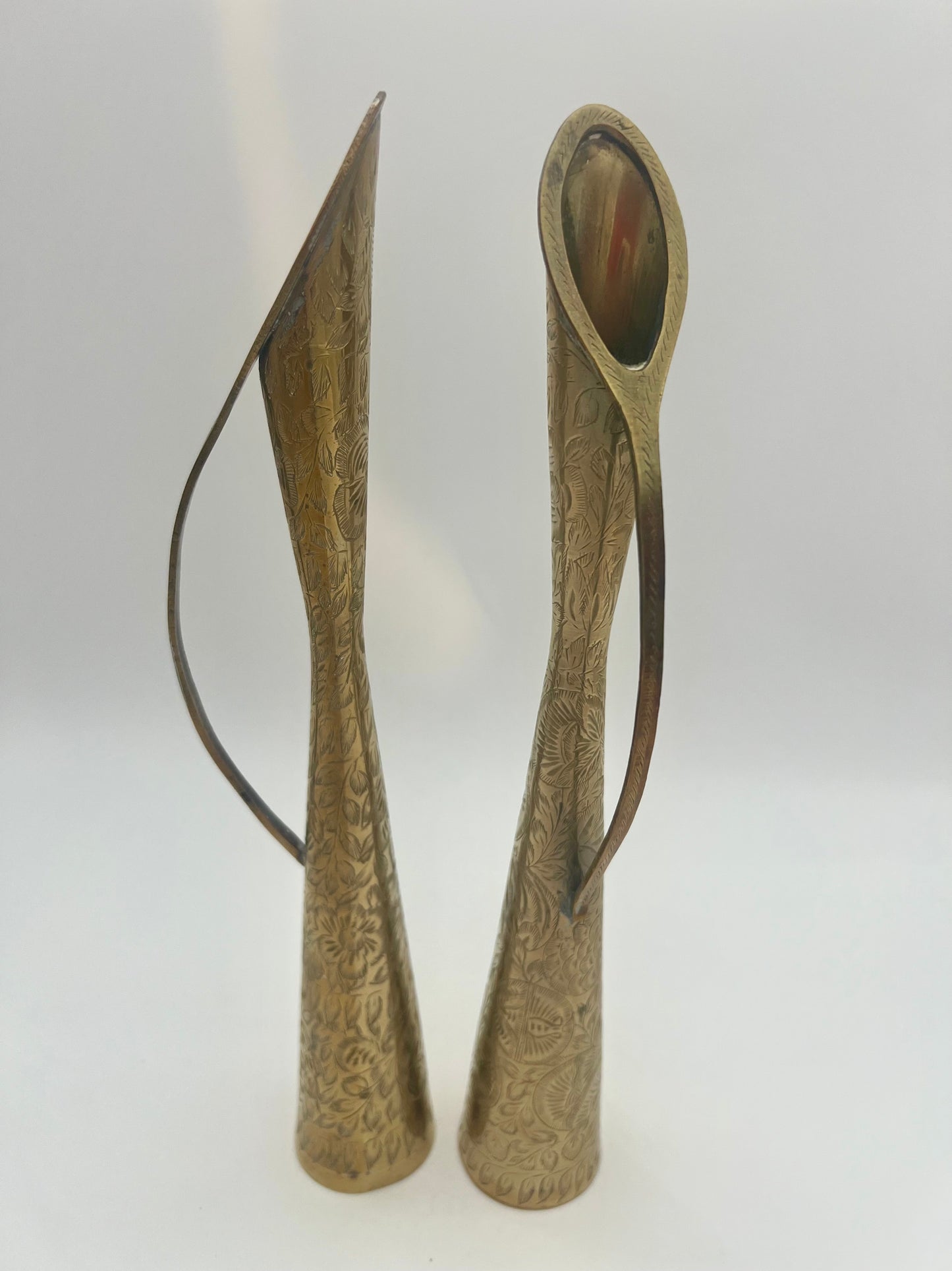 PAIR OF BRASS ETCHED PITCHER VASES
