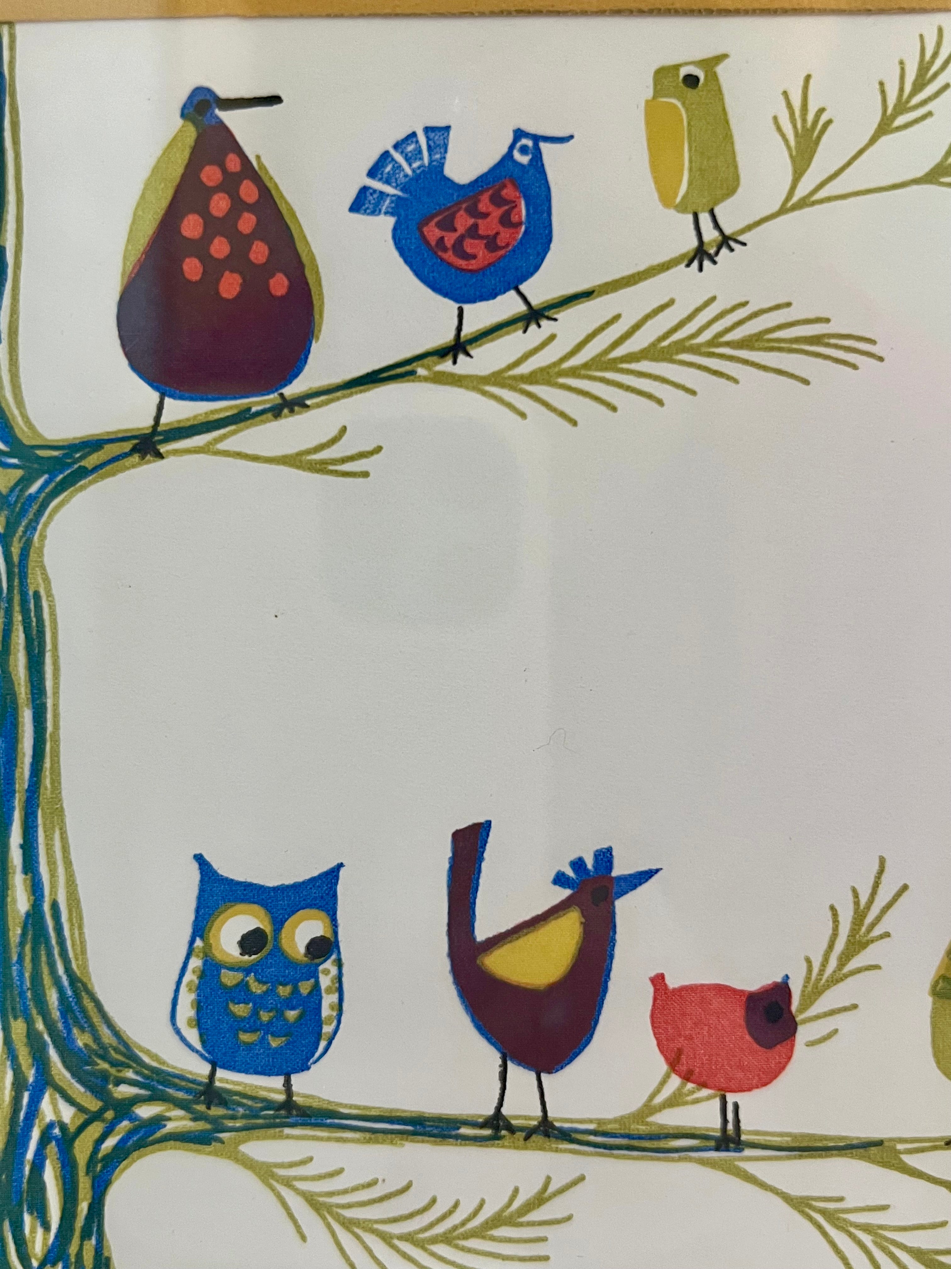 POLLY FRENCH LIMITED EDITION BIRD PRINT • 1970S WHIMSICAL ART • NUMBERED 139/200 • MID CENTURY STYLE • FRAMED WALL ART