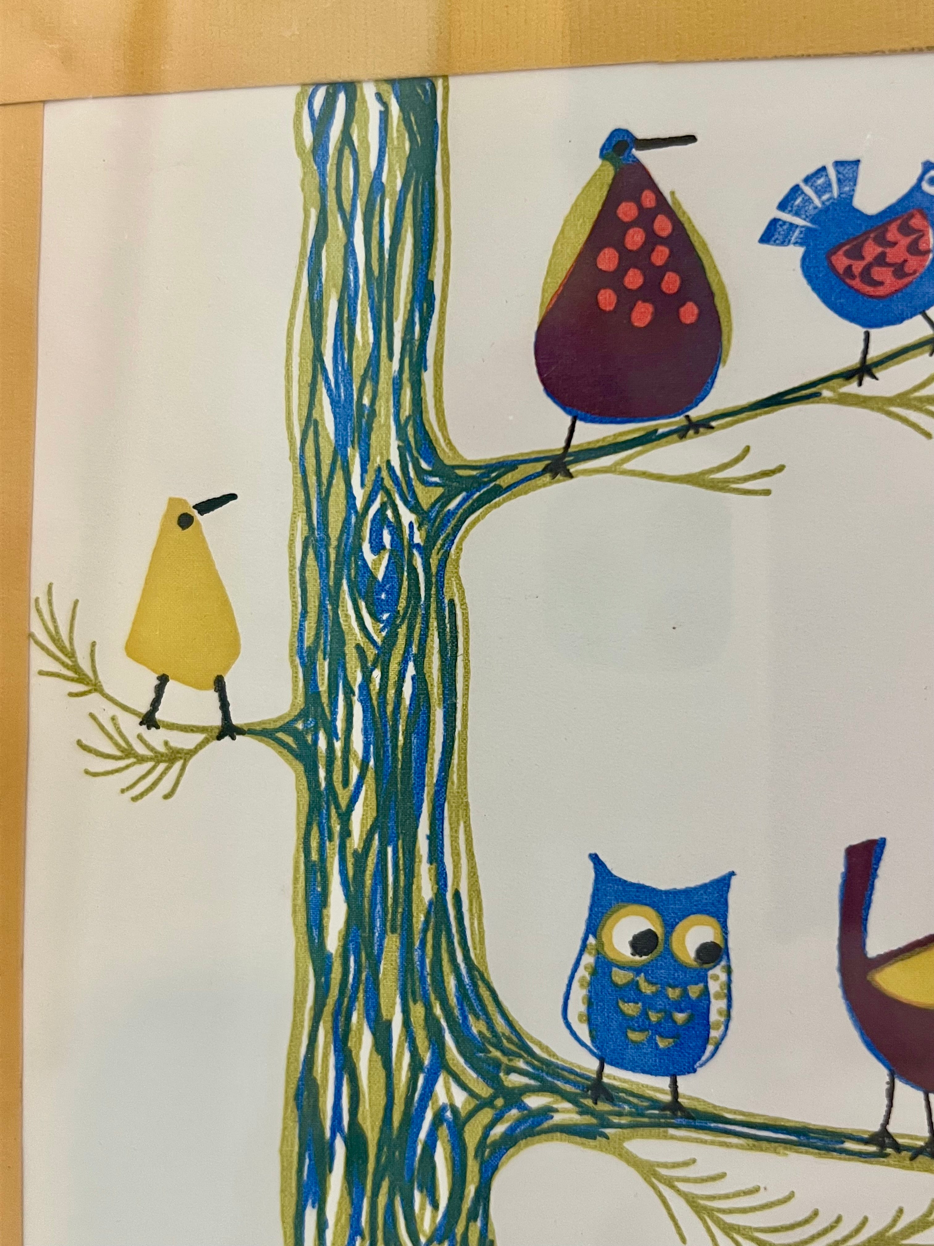 POLLY FRENCH LIMITED EDITION BIRD PRINT • 1970S WHIMSICAL ART • NUMBERED 139/200 • MID CENTURY STYLE • FRAMED WALL ART