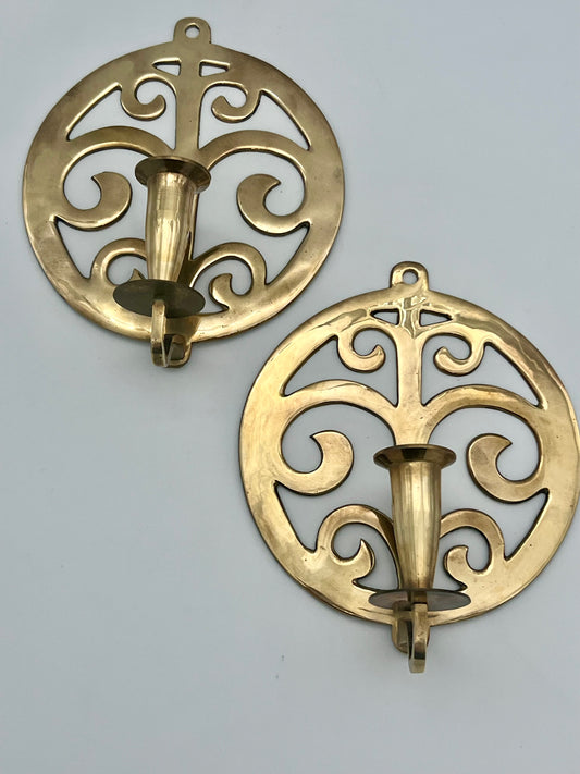 PAIR OF VINTAGE BRASS WALL SCONCE CANDLEHOLDERS