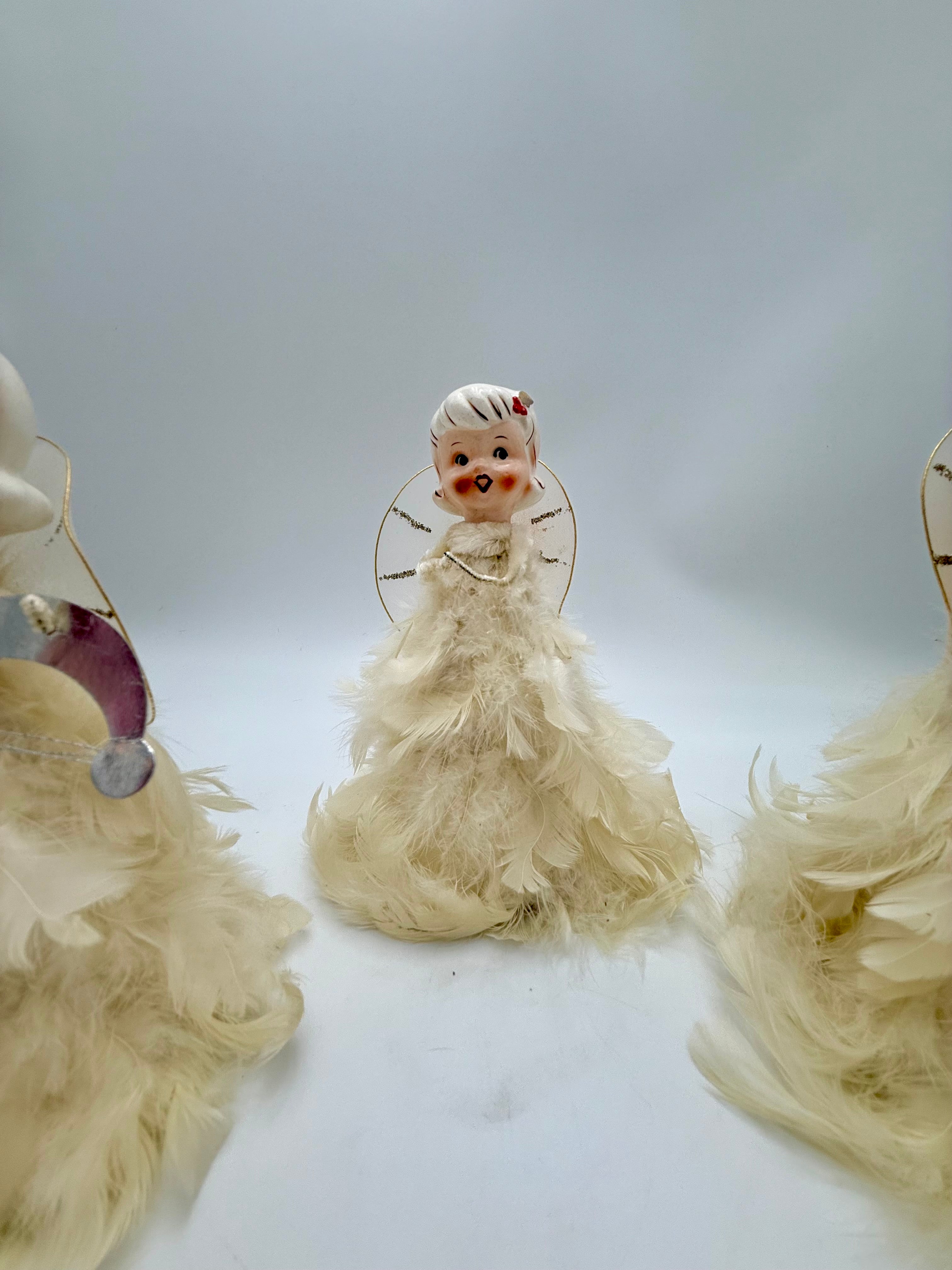 HOLT-HOWARD Feather Angels – Set of 3 – HH Japan 1950s Choir Angels – Mid-Century Christmas Figurines – Vintage MCM Holiday Decor