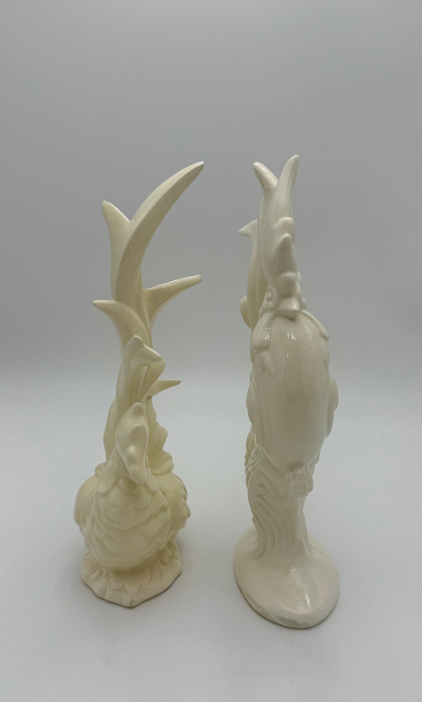 MIDCENTURY ELEGANT IVORY ROOSTER AND HEN FIGURINES
