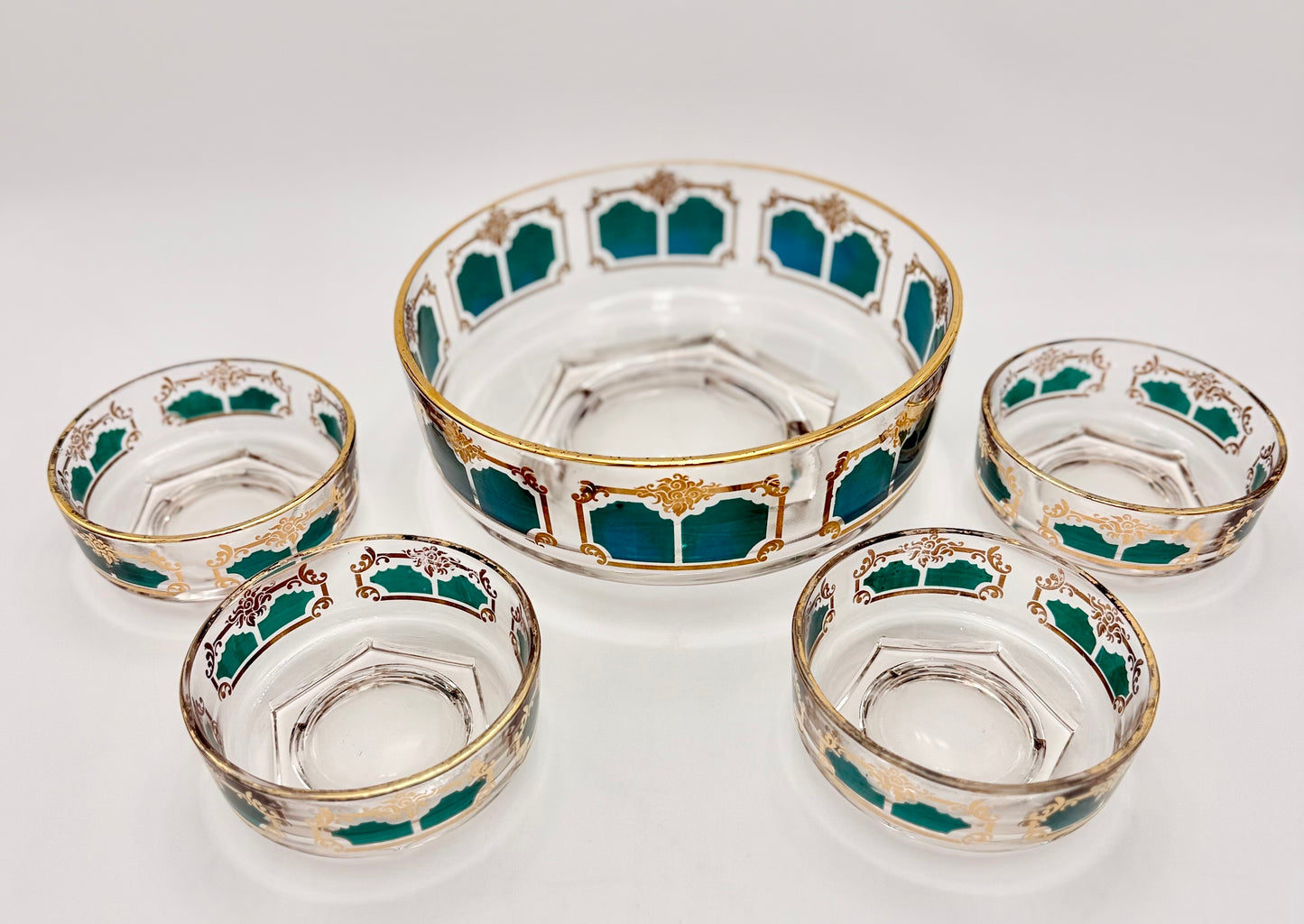 1960s TEAL AND GOLD JEANETTE GLASS CHIP AND DIP SET